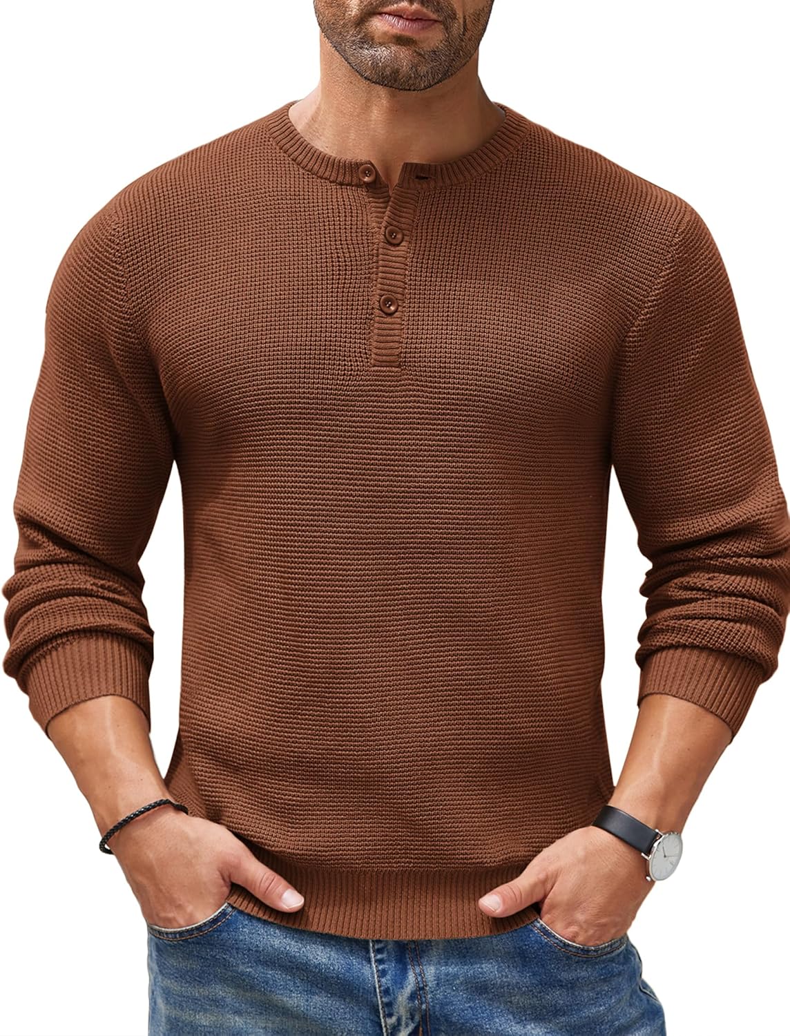 COOFANDY Mens Henley Knit Sweater Long Sleeve Button Barbados Ubuy