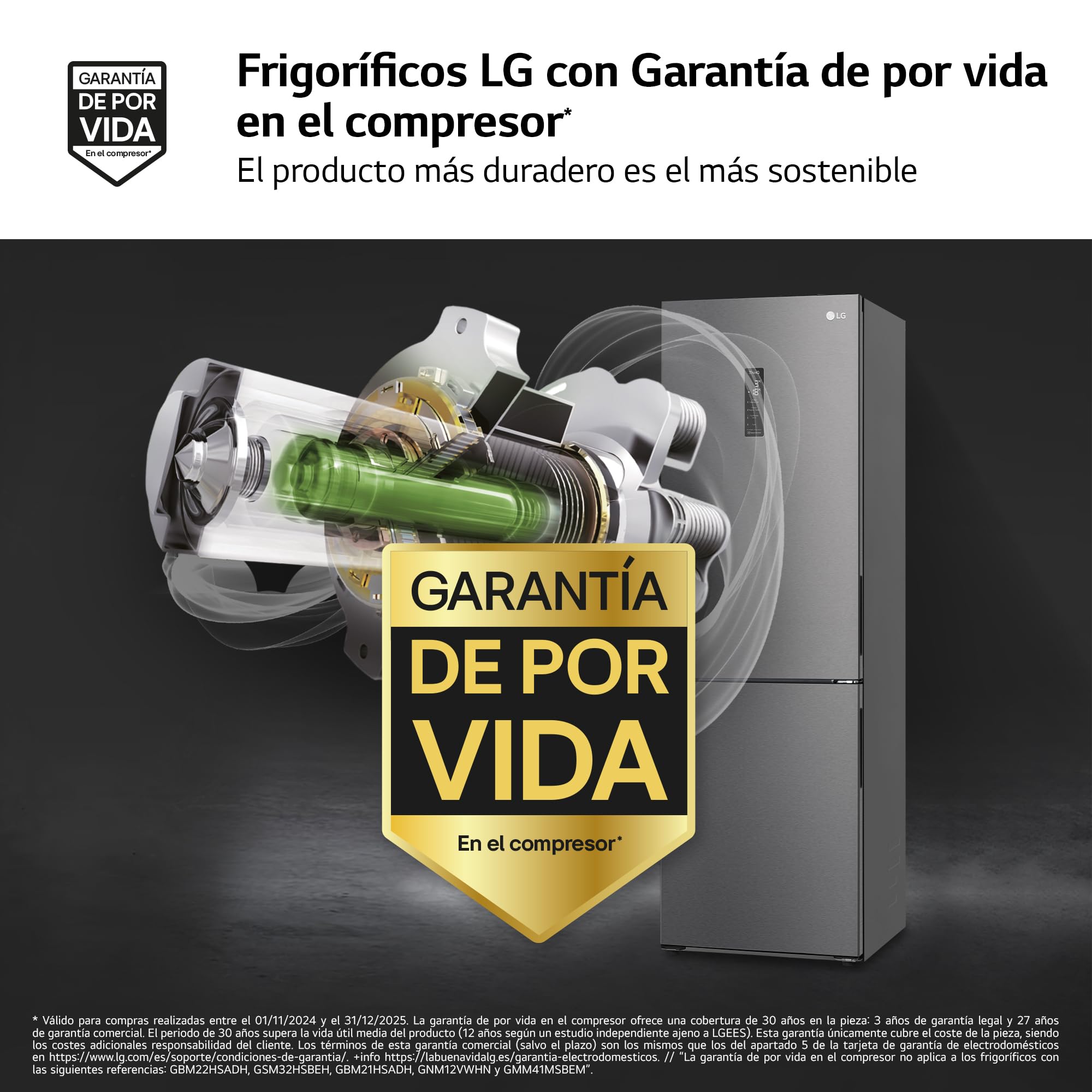 LG GBP61DSXGC - Frigorífico Combi No Frost, Congelador, Compresor Smart Inverter, Color Inox Antihuellas, 186 cm, 341 l