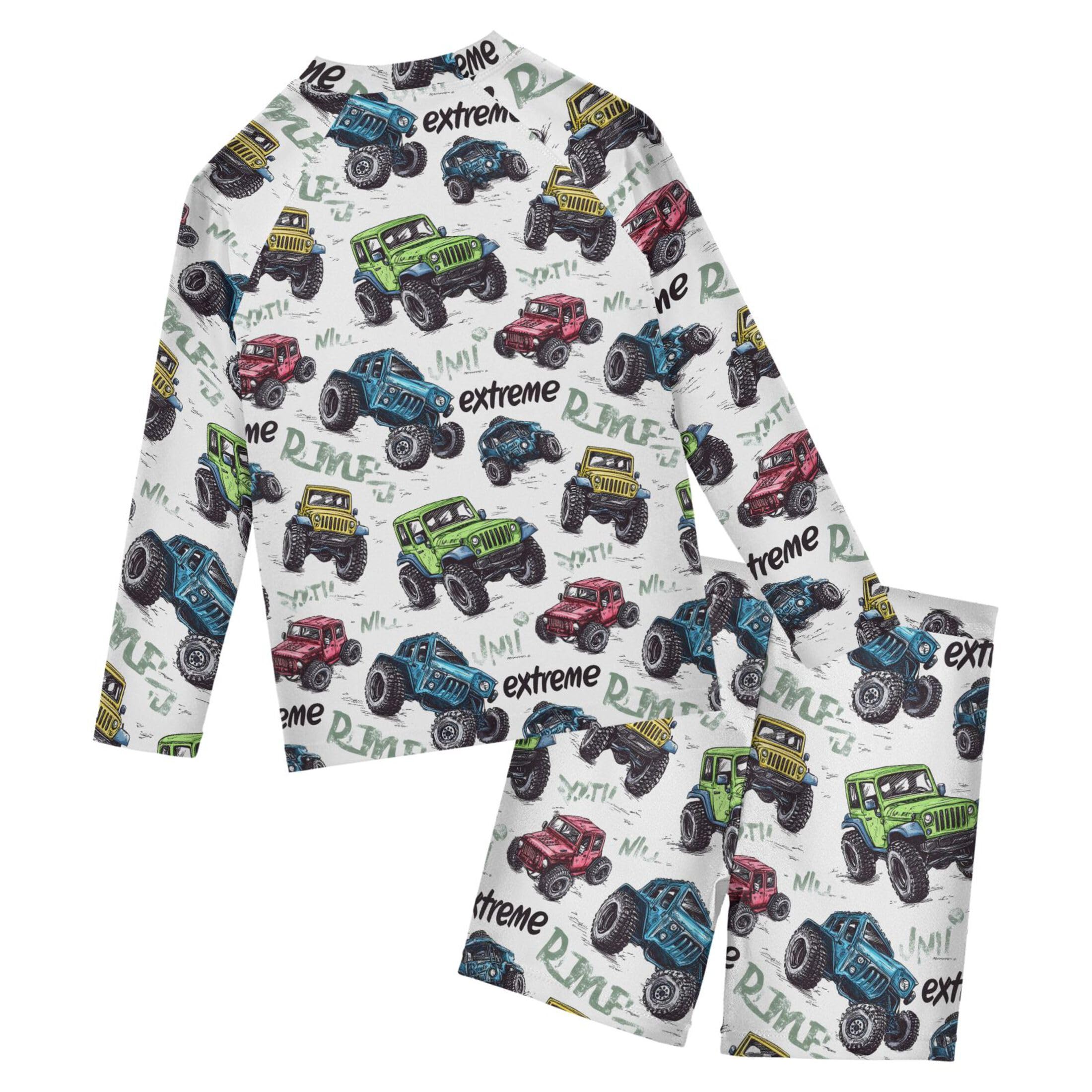 Watercolor Car Toddler and Baby Boys' 2-Piece Swimsuit Trunk, Long Sleeve Rashguard Bathing Suit B0403817