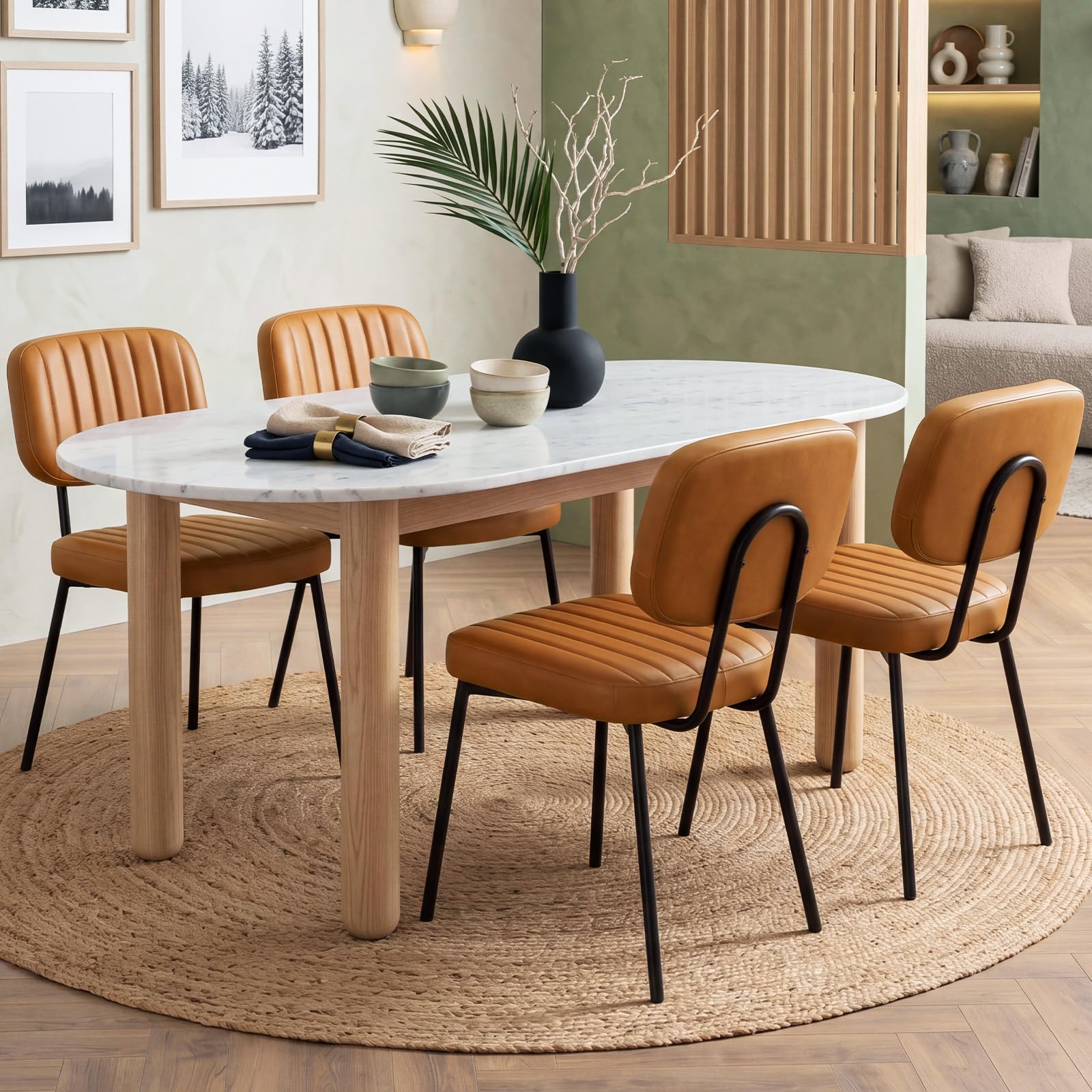 OLIXIS Dining Chairs Set of 4, Upholstered Kitchen Chairs, Brown