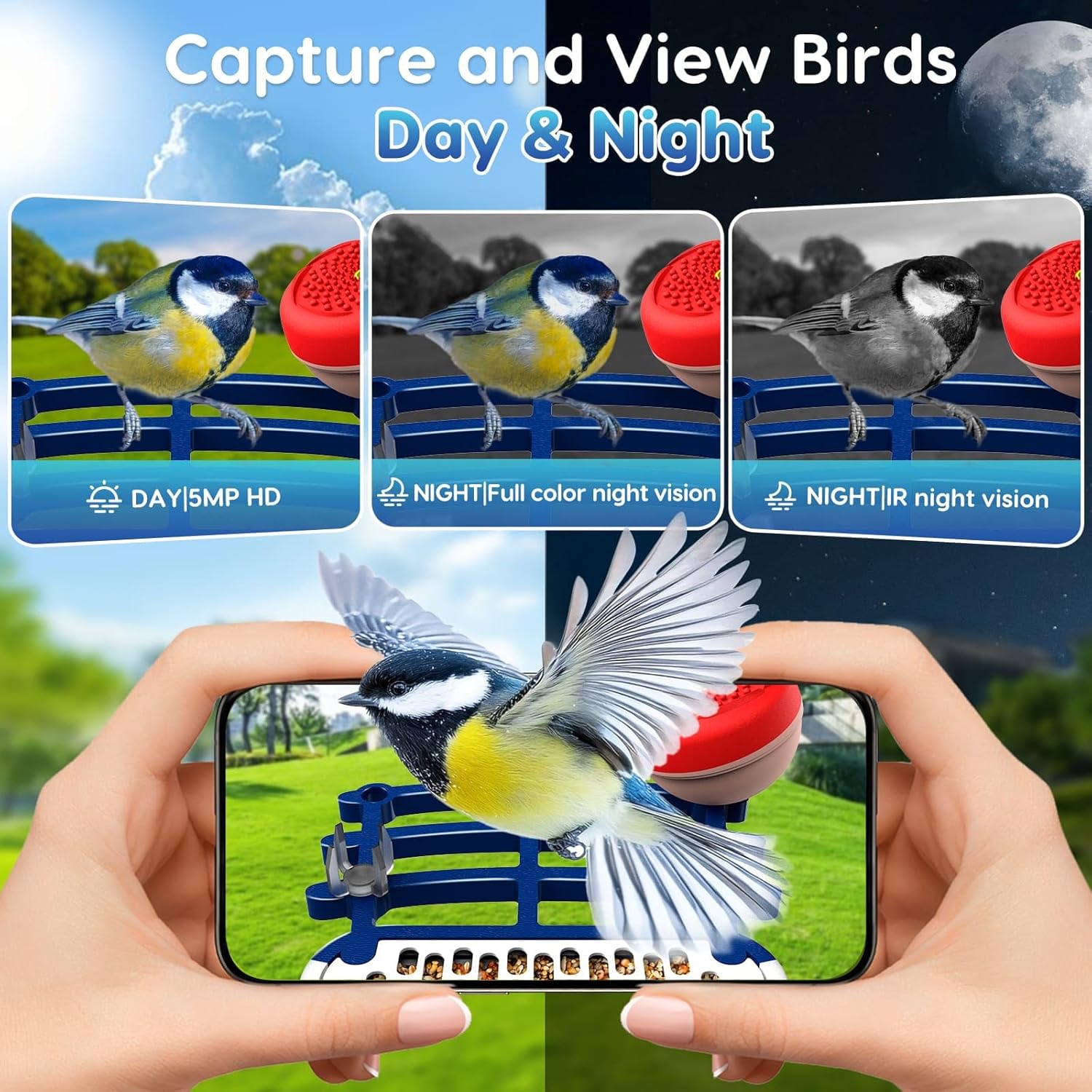 Smart Bird Feeder with Camera, 2.5K HD Bird Feeder Camera with Ai Identify, Auto Capture Videos & Motion Detection, Birdhouse Birdfeeder for Birds Lovers,Famliy,Friends