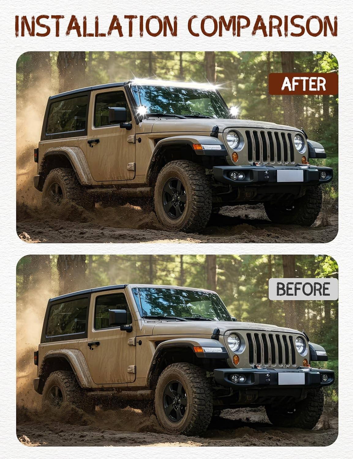 52 Inch Light Bar Brackets Windshield Frame Mounting Bracket Front A-Pillar Light Bar Mount for 52’’ LED Light Bars Pods Compatible with Jeep Wrangler TJ 1997-2006, Black Powder Coated