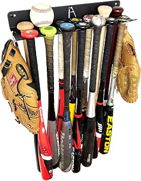 ALPHA BAT RACK XL HOLDS 14 BATS - Fence & Wall Mounted Baseball / Softball STEEL Bat Rack - Hardware INCLUDED for Fences/Concrete - Heavy Duty STEEL Rack for Baseball Storage/Organization