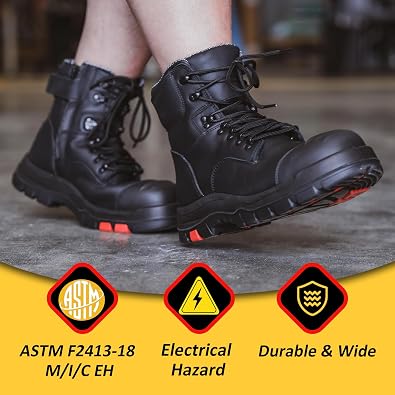 ROCKROOSTER Roslyn Composite Toe Side Zip Work Boots for Men, 7 Lightweight Comp Toe Cap Comfortable YKK Zipper Non-slip Rubber,ASTM F2413-18 EH Safety Boot, Wide Ankle Support Boots (CP232Z-245Z)