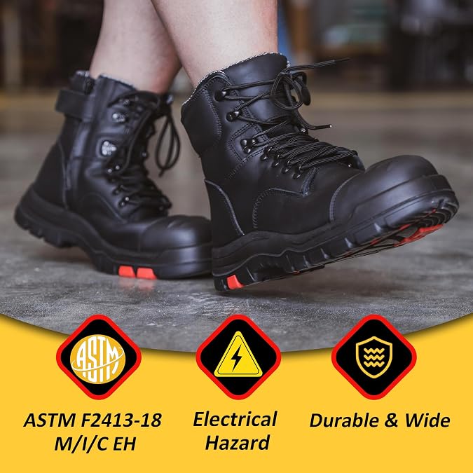 ROCKROOSTER Roslyn Composite Toe Side Zip Work Boots for Men, 7 Lightweight Comp Toe Cap Comfortable YKK Zipper Non-slip Rubber,ASTM F2413-18 EH Safety Boot, Wide Ankle Support Boots (CP232Z-245Z)