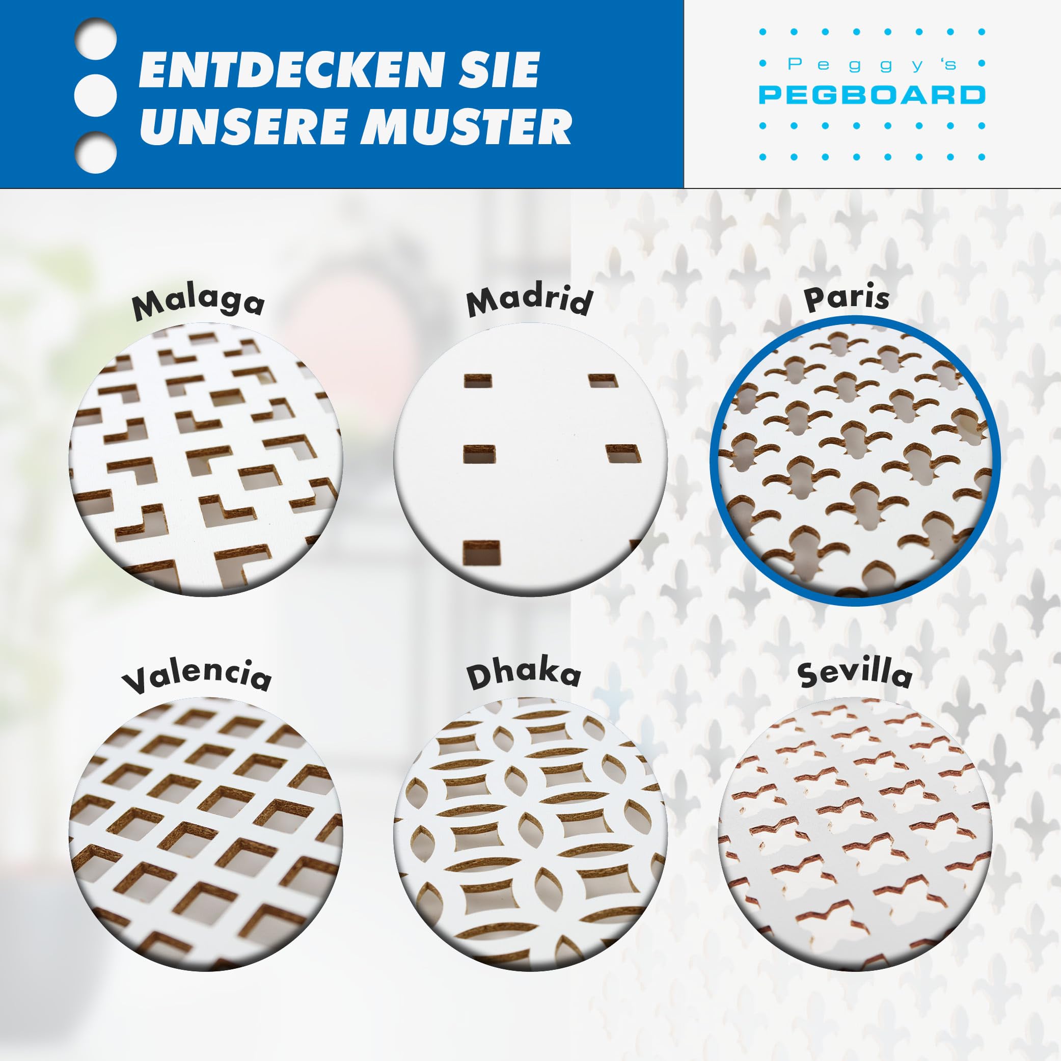 PEGBOARD - PARIS Lochwand 122 x 61 x 0,3 cm MDF Holzplatte weiß lackiert - Deutsches Produkt - Heizkörperverkleidung, Türfüllung, Paravent oder Lüftungsgitter - Dekorative Lochplatte [Einzelpack]