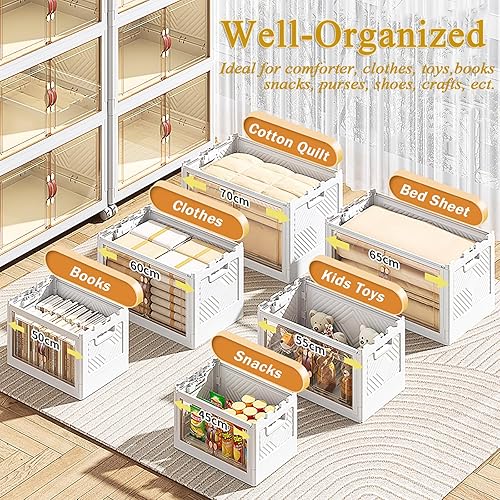 Miniatura 5 de Contenedores de almacenamiento de plástico, contenedores de almacenamiento plegables de 4 capas con tapa y ruedas, cajas de almacenamiento plegables