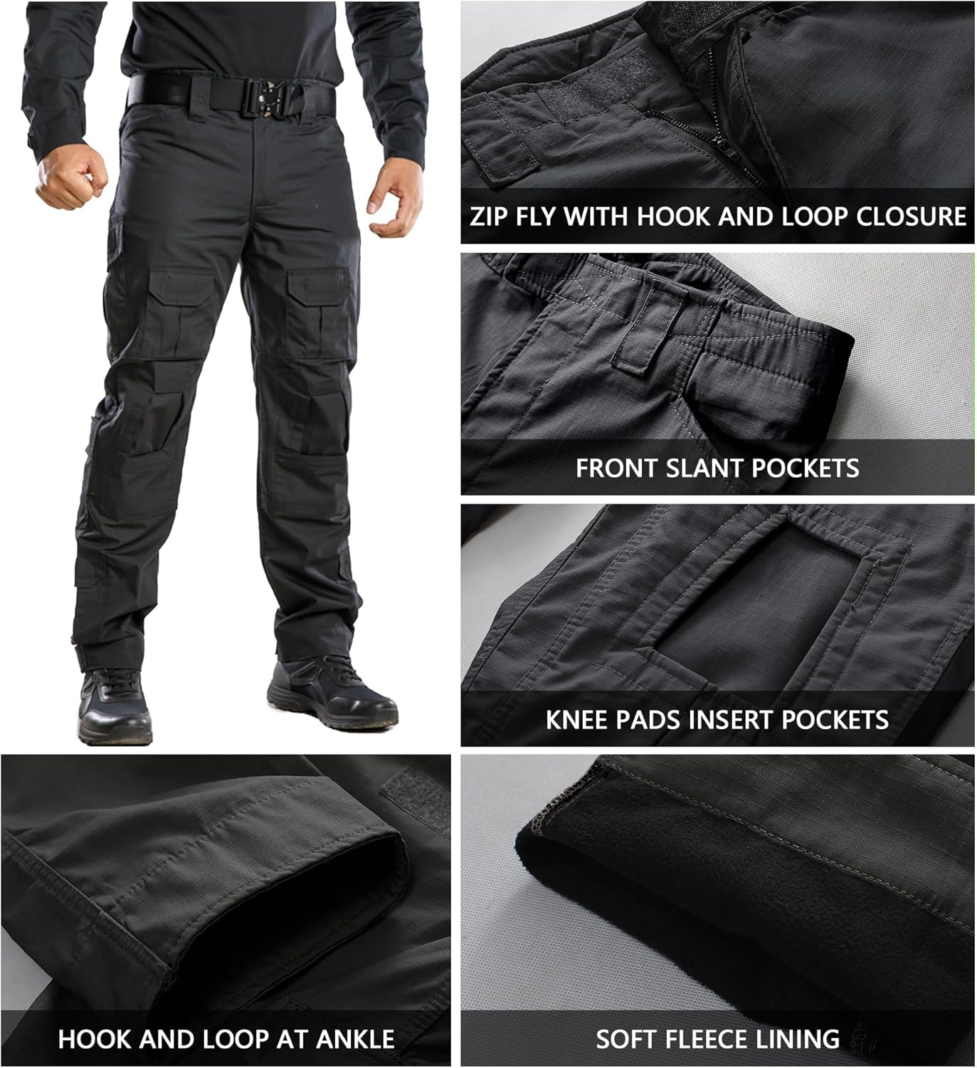 Men's Fleece Lined Tactical Pants Thermal Camo Cargo Pants Winter Waterproof Hiking Pants Insulated Work Pants - Image 4