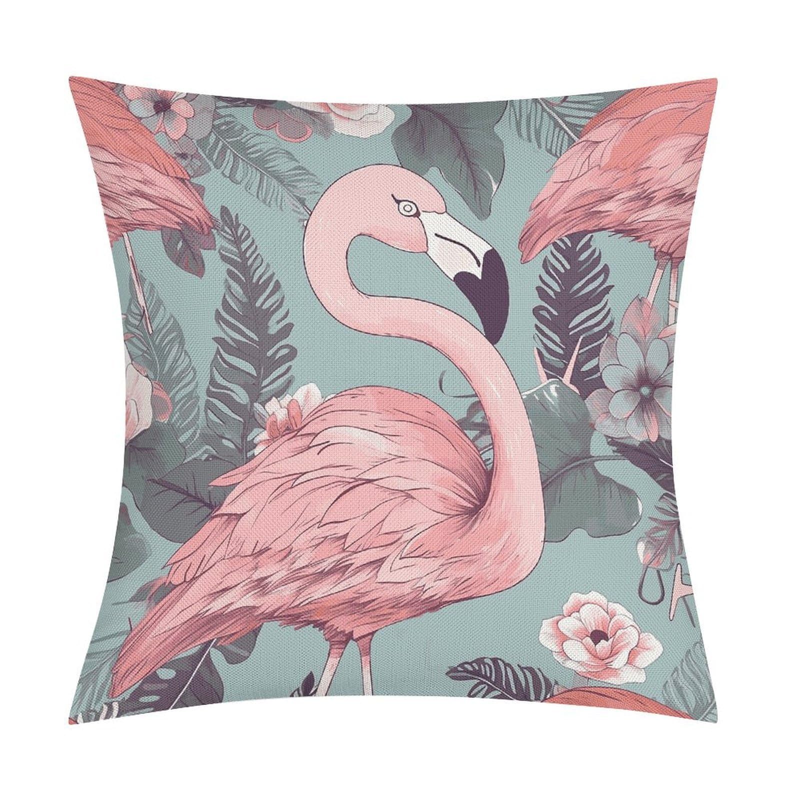 Flamingo2 Pillow Covers 18x18 Inch, Pillow Cases Boho Farmhouse, Throw Pillow Covers for Couch Sofa Bed Spring Home Decor