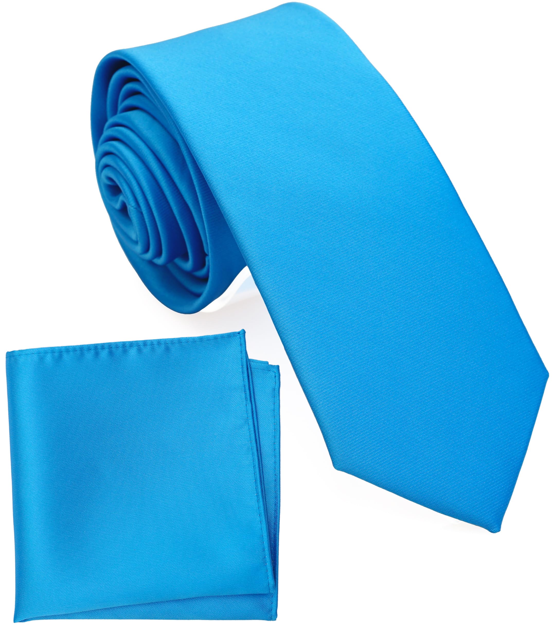 Boy's Solid Tie with Pocket Square Set, Regular Necktie for Children and Kids, Self-Tied