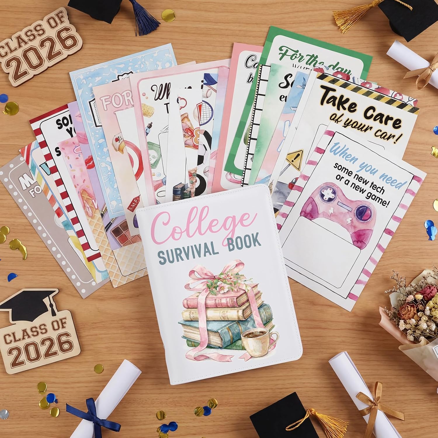 Epakh College Gift Card Album with 24 Pages Graduation Gift Card Book College Survival Booklet Binder Organizer PU Leather Cover for Graduation Students Gifts Photo Memory Cash Organization(Pastel)