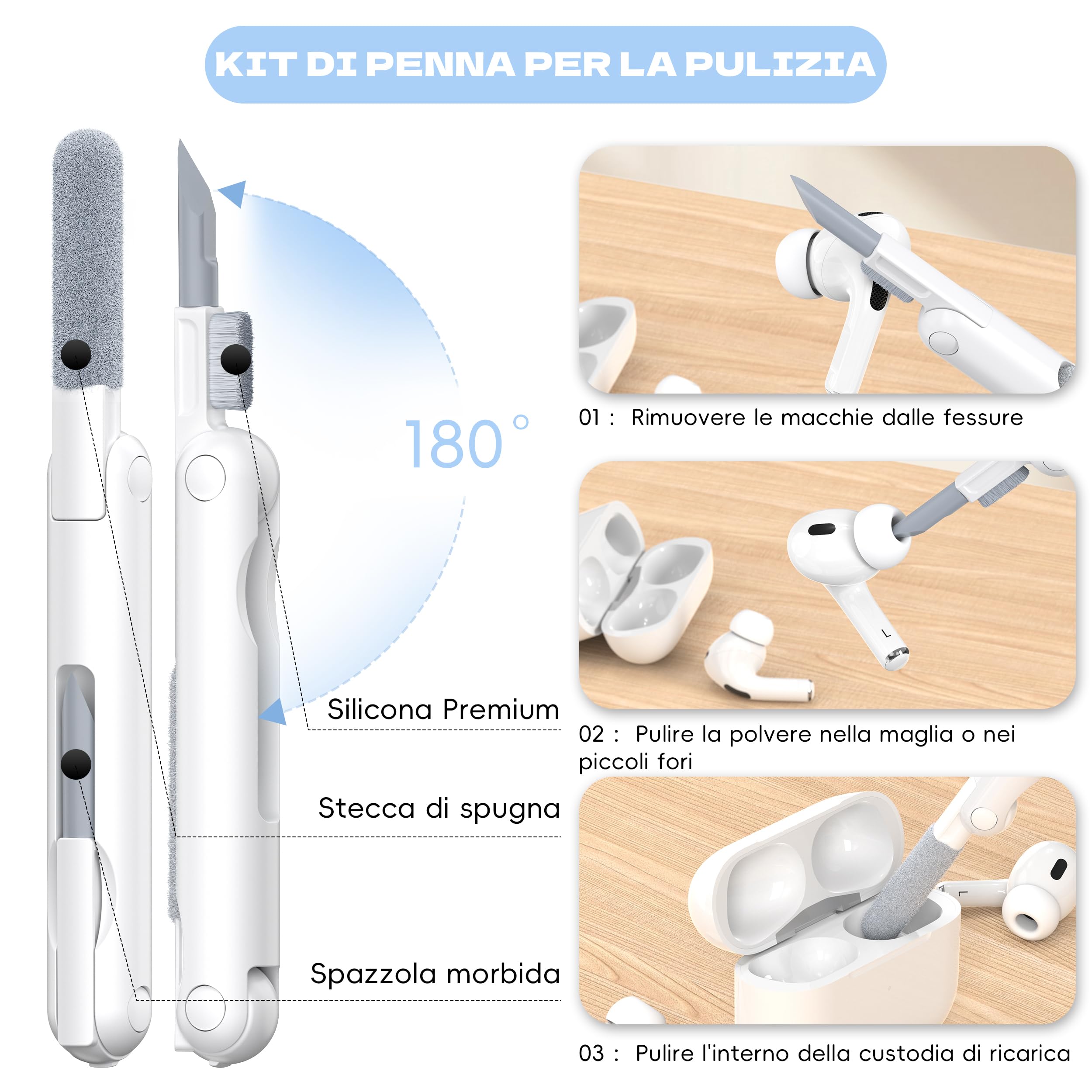 Custodia per Airpods Pro 2a/1a gen, Compatibile con Custodia Airpods Pro 2a gen Porta di ricarica USB C, Custodia morbida trasparente antiurto con penna per pulizia cordino,Trasparente