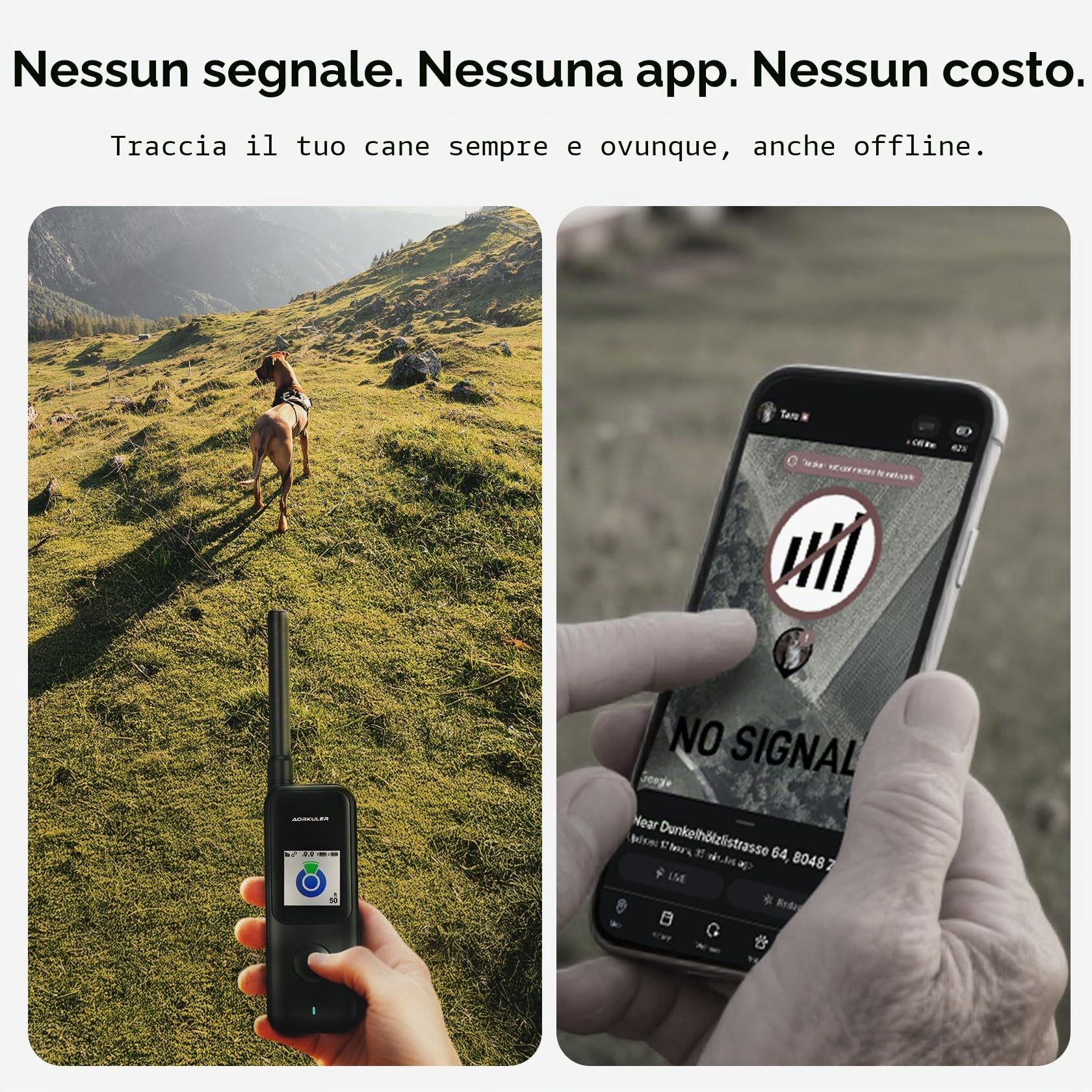 Aorkuler Localizzatore GPS per cani da esterno per aree senza segnale, localizzatore per animali domestici, localizzatore in tempo reale, per escursioni, passeggiate, campeggio, lavori in aree