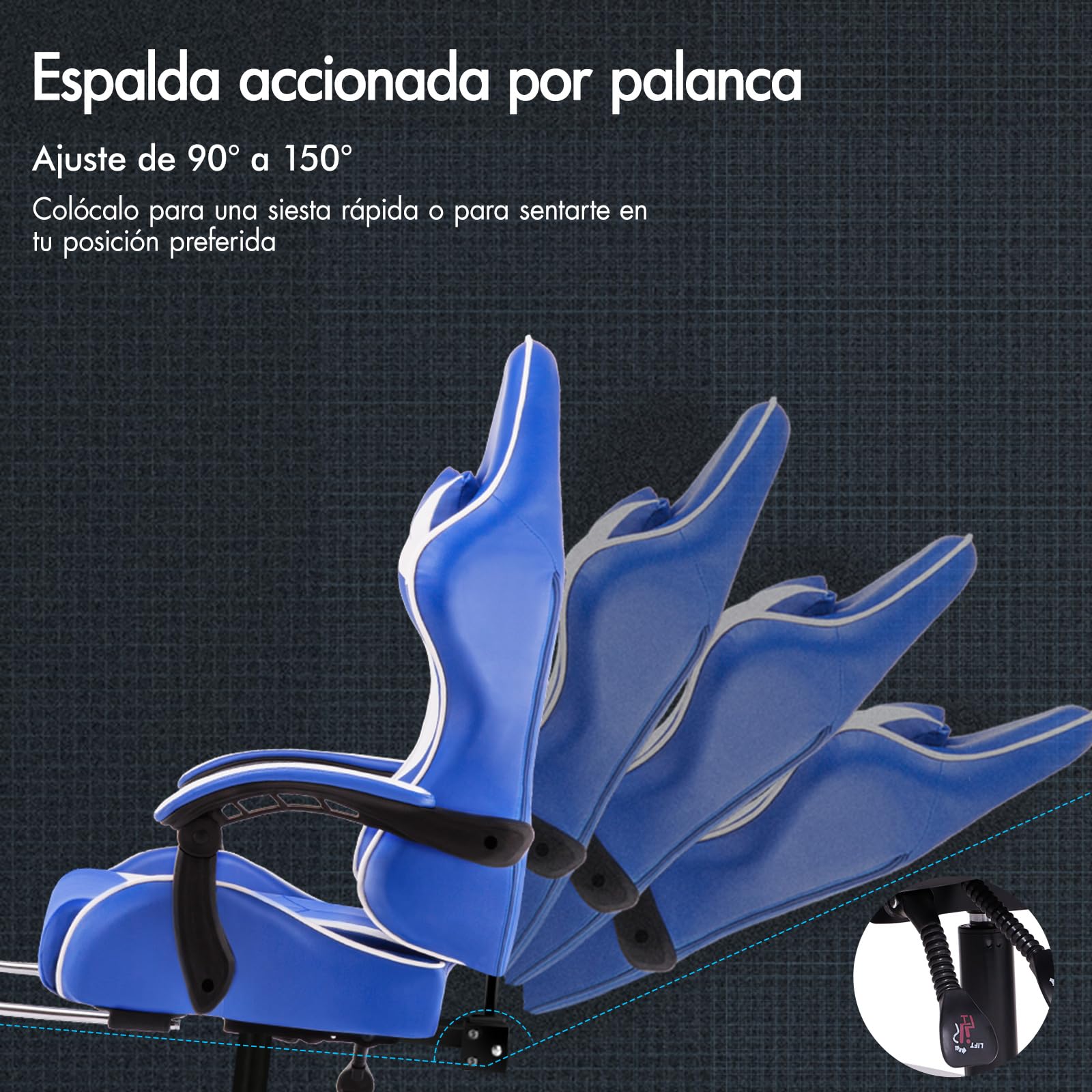 ALFORDSON Silla para Videojuegos, Silla de Escritorio de Oficina ergonómica, Silla de Carreras con Masaje, reposapiés retráctil, Capacidad de 180kg, Cuero de PU, Azul y Blanco