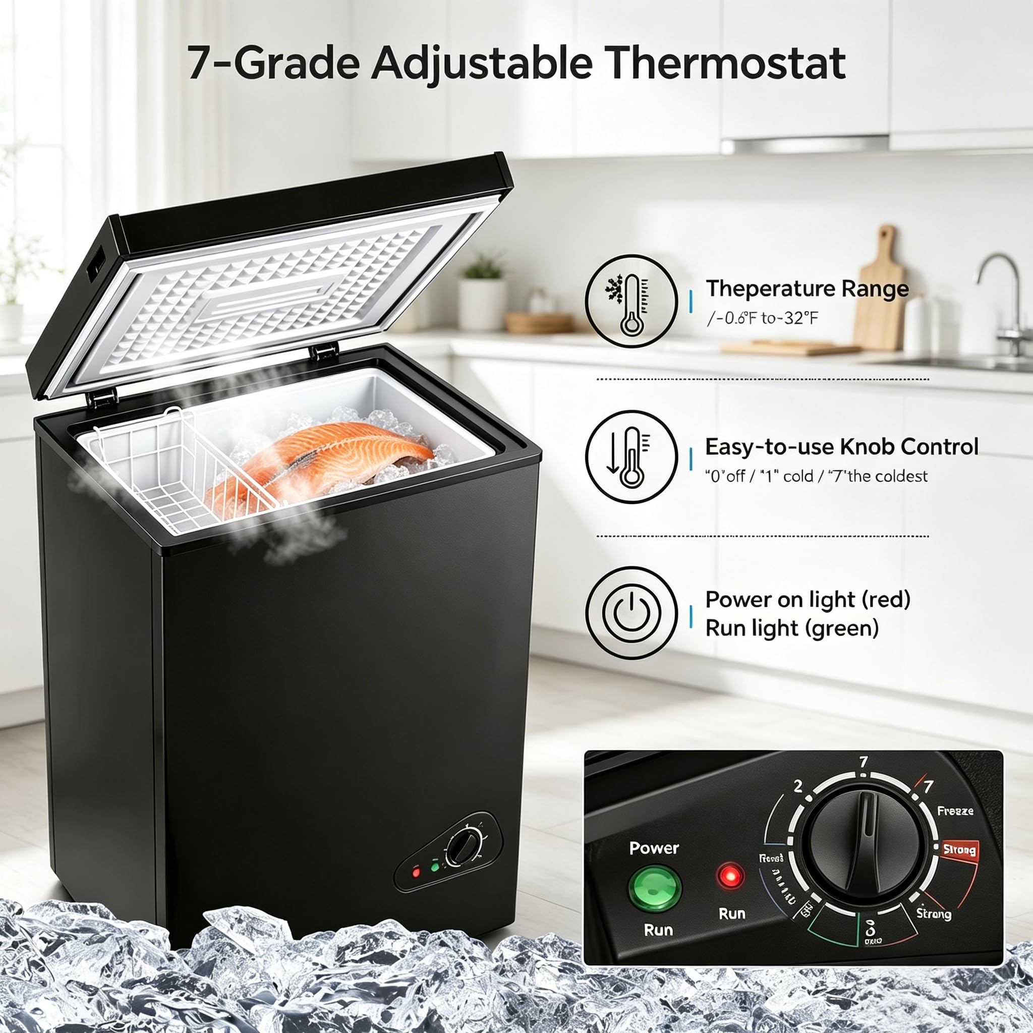 Casanta 2.8 Cu.Ft Chest Freezer, Sleek Black Deep Freezer With Removable Basket, Convertible Refrigerator & Freezer (-0.4℉ To 50℉), Freestanding Compact Mini Freezer For Garage, Apartment, Office on Fridge.com - View 6