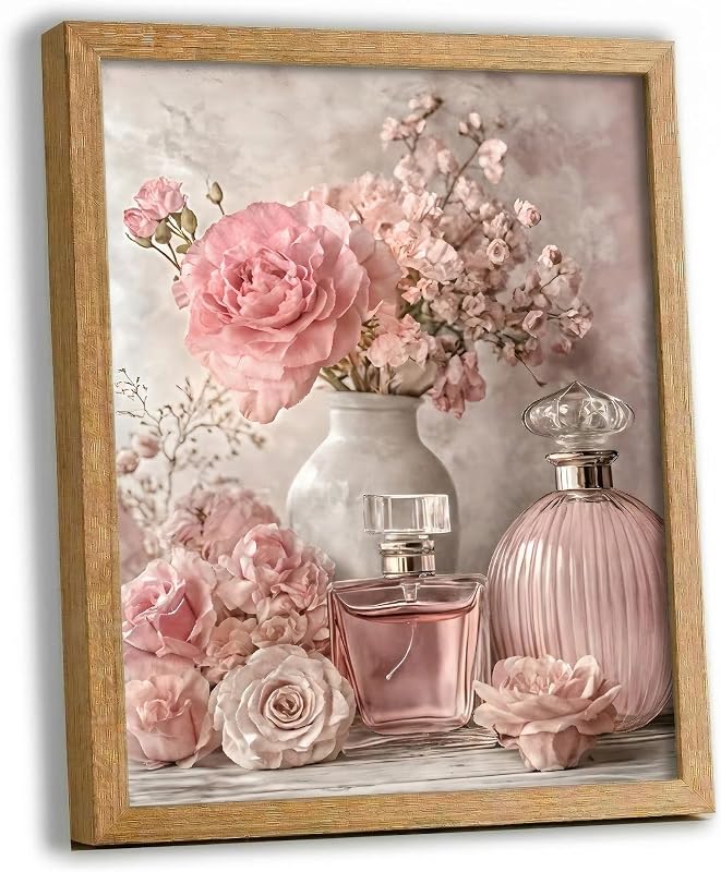 REWBKFIM Pink Floral Vintage Perfume Bottle Canvas, 8x10