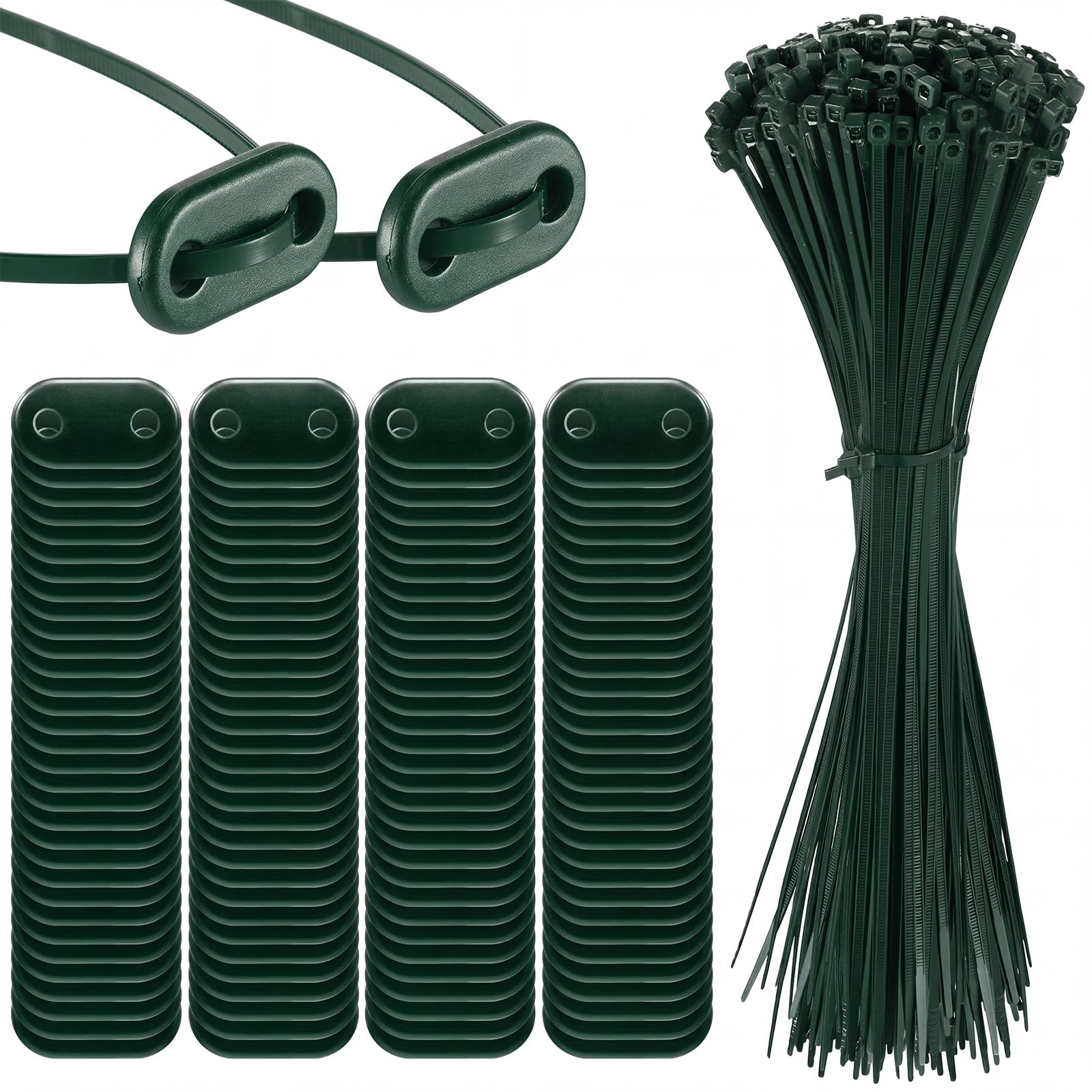 Sinmoe 100 Set di Fissaggio per Frangivista Comprese Fascette per Cavi e Fissaggio delle Piastre di Montaggio Kit di Montaggio in PVC per Tappetini Privacy Recinzioni da Giardino(Verde)