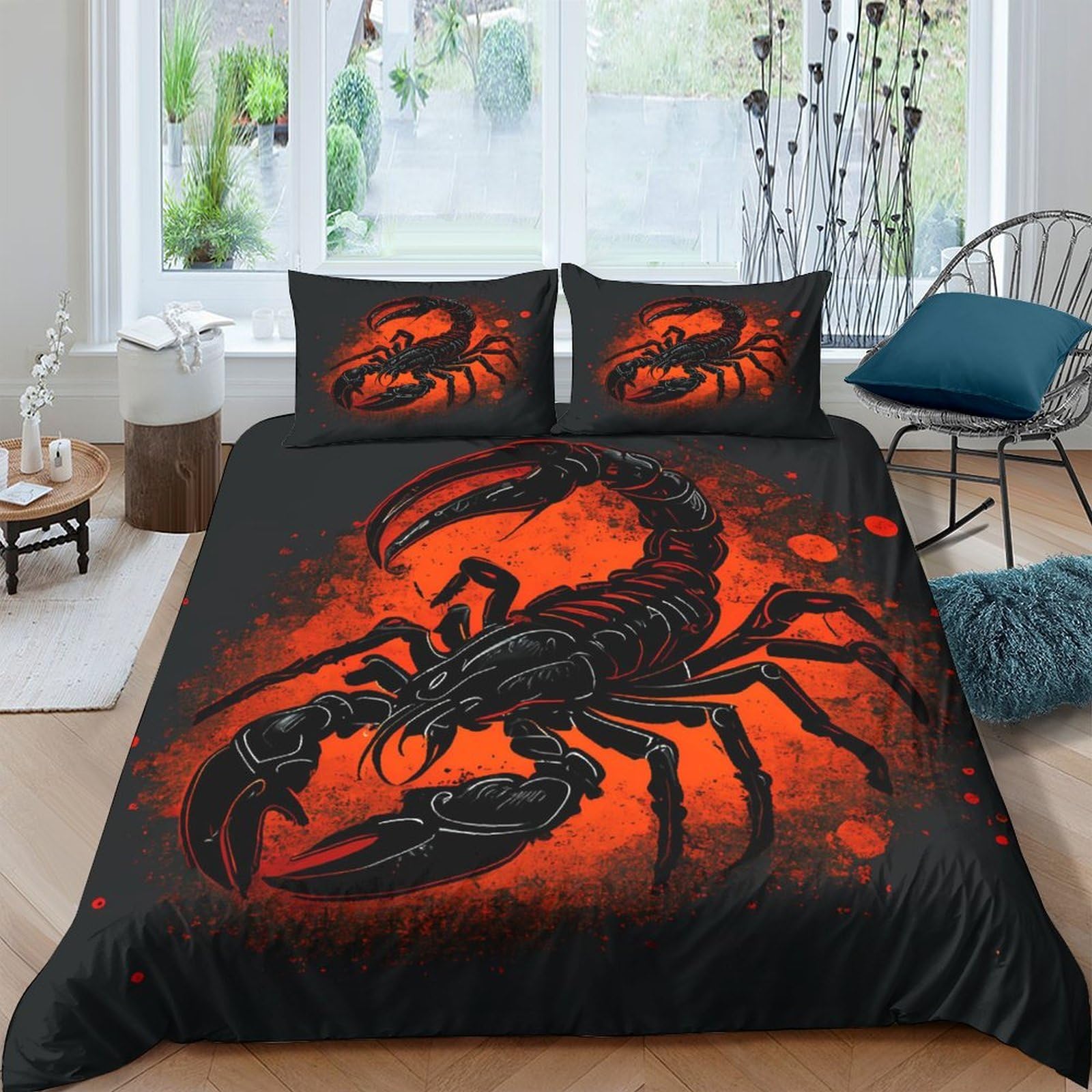 Ctjqhvkz Style-10 3D Printed Scorpion Red Flame Fitted Sheet Microfiber Soft Non-Slip Bed Cover For Bedroom Dorm Mattress Protection Decor Single（135X200cm）