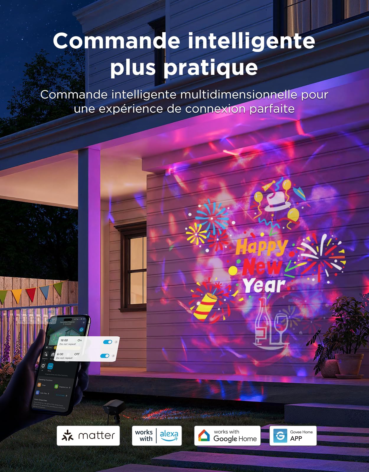 Govee Projecteur de Flocons de Neige Extérieur, Projecteur Intelligent d'ondulations d'eau, Lampe de Jardin étanche, 58 Modes Scène et 20 Images Projetées, Alexa, Matter et Google Assistant Compatible