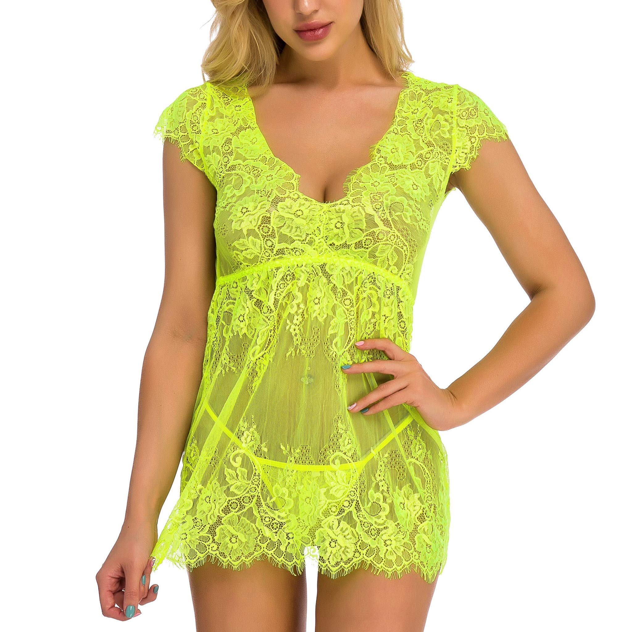 Ivnis Women Plus Size Lace Babydoll Lingerie V Neck Nightwear