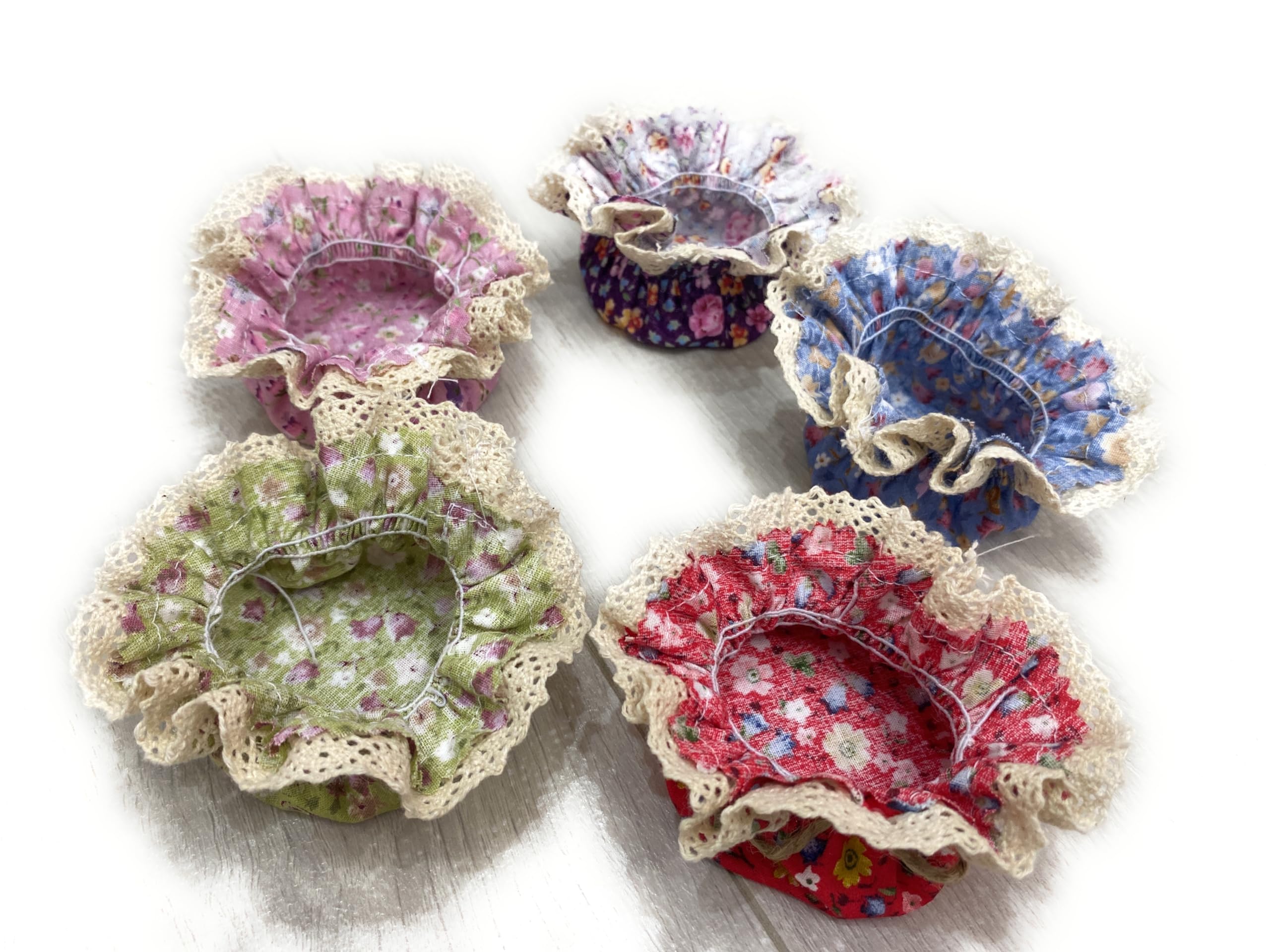 10 Pieces Elastic Cover Cloth - 100% Cotton Jar Cover - Stretchy Colorful (Red, Blue, Yellow, Pink, Green) Flowered Pattern - Breathable Fermentation Lid Bowl - Reusable Elastic Cloth Covers