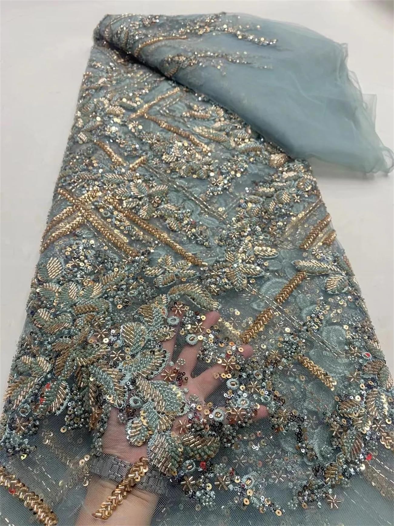 Perline africane nigeriane tulle pizzo paillettes cucito Guisolid ricamo abiti 5 metri