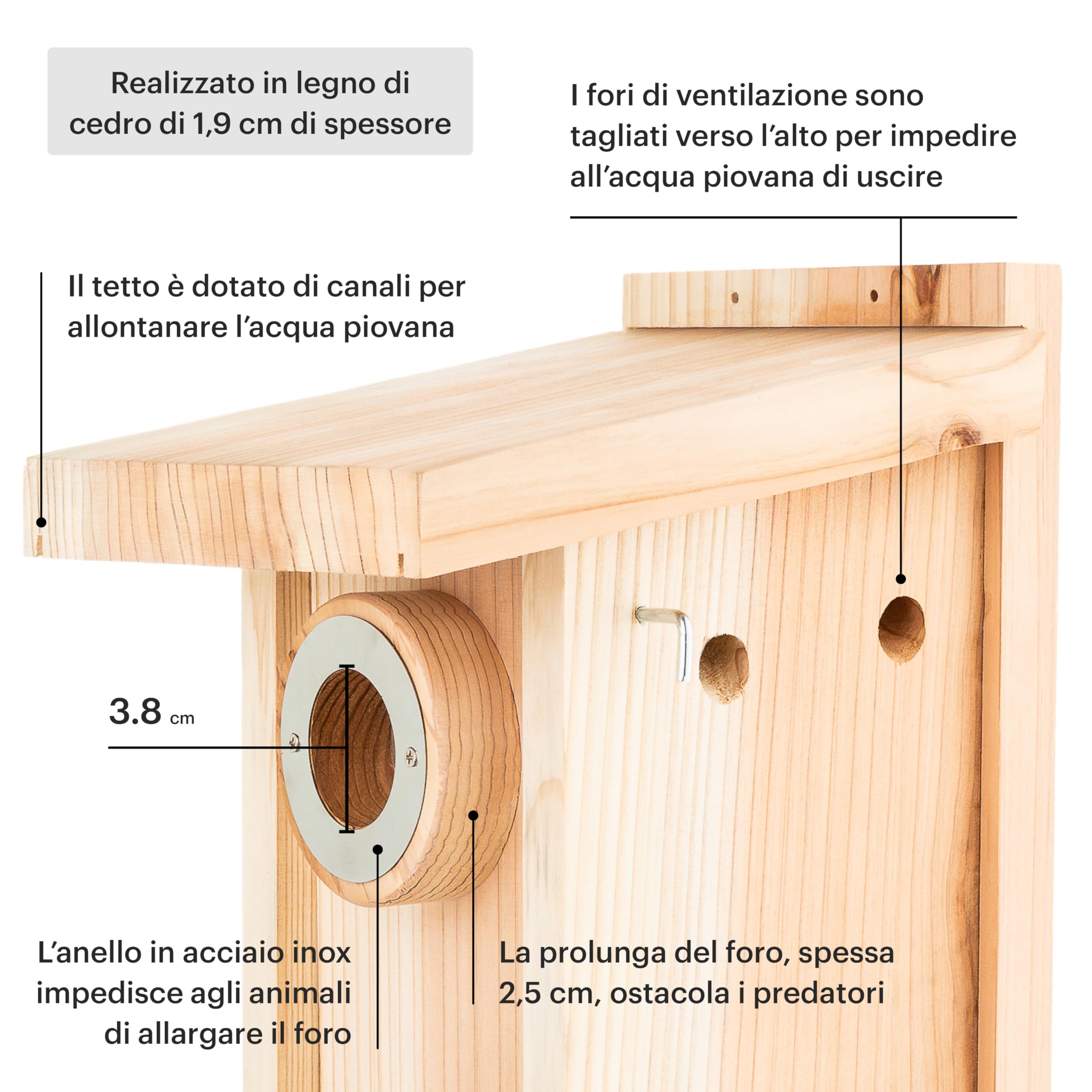 WHITEHORSE Casetta per uccelli - Una casetta per uccelli costruita secondo standard di qualità certificati - Goditi l'osservazione degli uccelli sostenendo le specie europee.