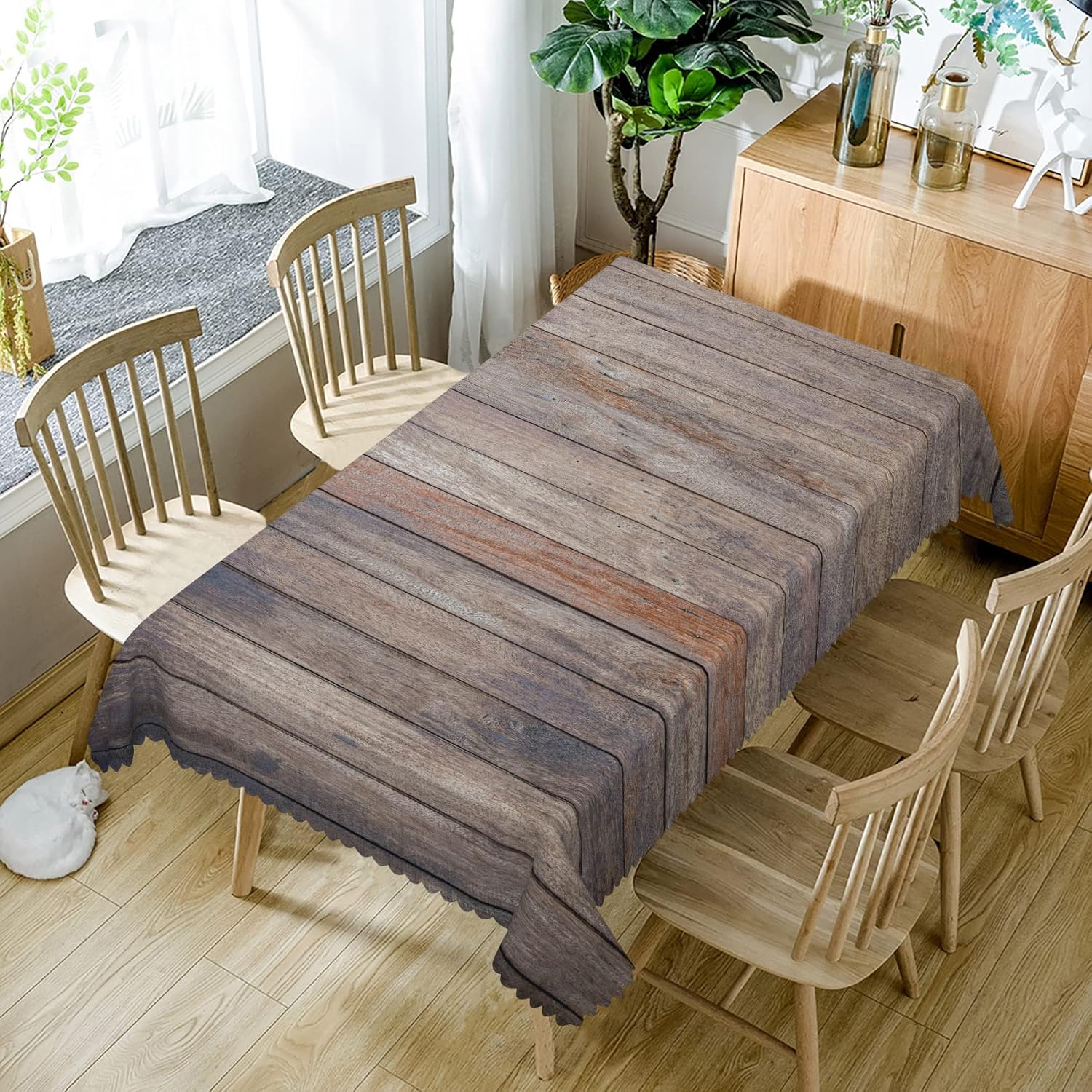 Gray and Brown Wooden Plank Tablecloth, 54x78 Inch Vintage Rustic Striped Farmhouse Wood Board Rectangle Waterproof Fabric Table Cover for Kitchen Dining Picnic Birthday Wedding Party Decor