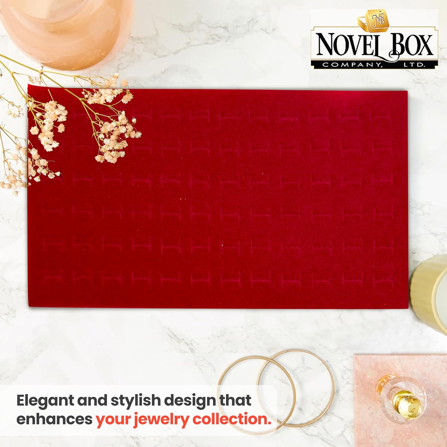Novel Box Red Ring Display 72-Slots Foam 14.25x7.62x0.62 Inches - Ring Storage Foam to Hold Small & Large Rings/Cufflink - Fits in Glass Top Box for Better Display - Image 8