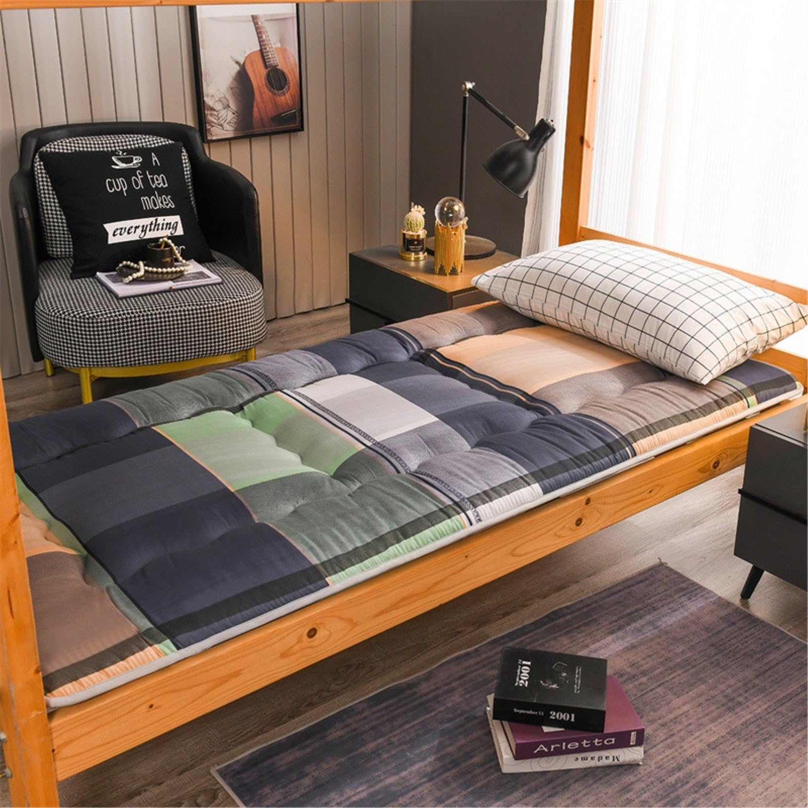 Japoński składany materac futon o grubości 5 cm antypoślizgowy i oddychający idealny do sypialni domowej pojedynczy rozmiar (90 x 200 cm) - wygodne rozwiązanie do spania