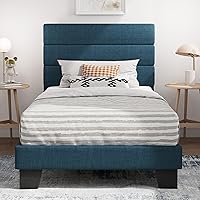 Vista 26 de SHA CERLIN Base de cama de plataforma completa con cabecera de tela tapizada, base de colchón con fuerte soporte de listones de madera, no necesita