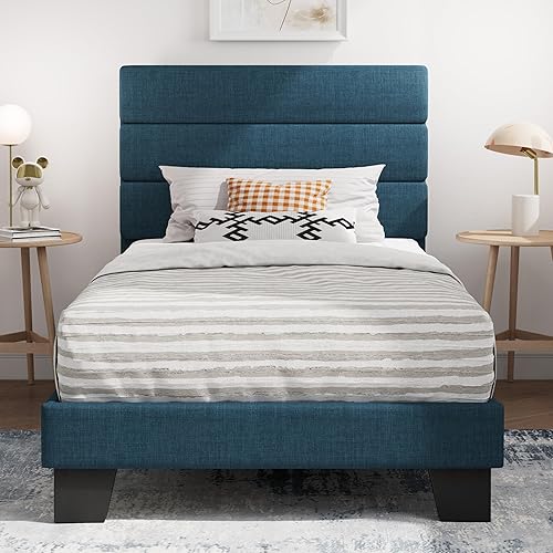 Miniatura 26 de SHA CERLIN Base de cama de plataforma completa con cabecera de tela tapizada, base de colchón con fuerte soporte de listones de madera, no necesita