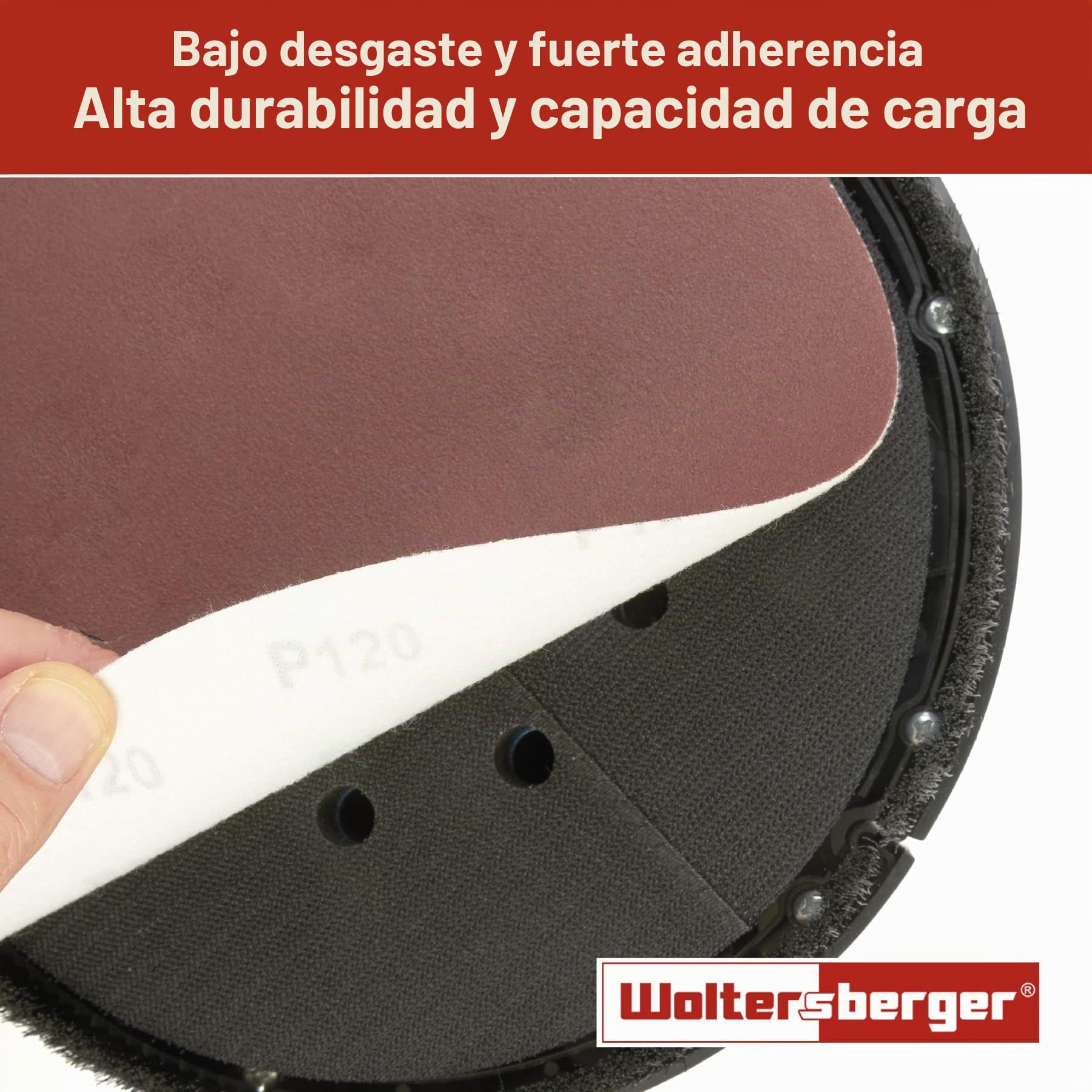 Woltersberger® Discos de lija 50 piezas Ø 180 mm | grano tamaño P40, P80, P100, P180, P320 | sin orificio en rojo