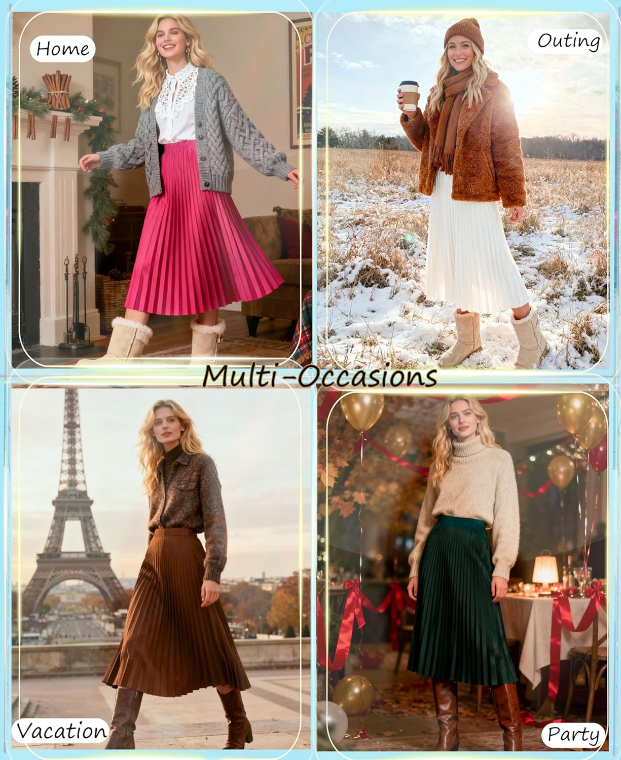 Women's Pleated Skirts High Elastic Waist A-Line Swing Skirt Midi Length - Image 4