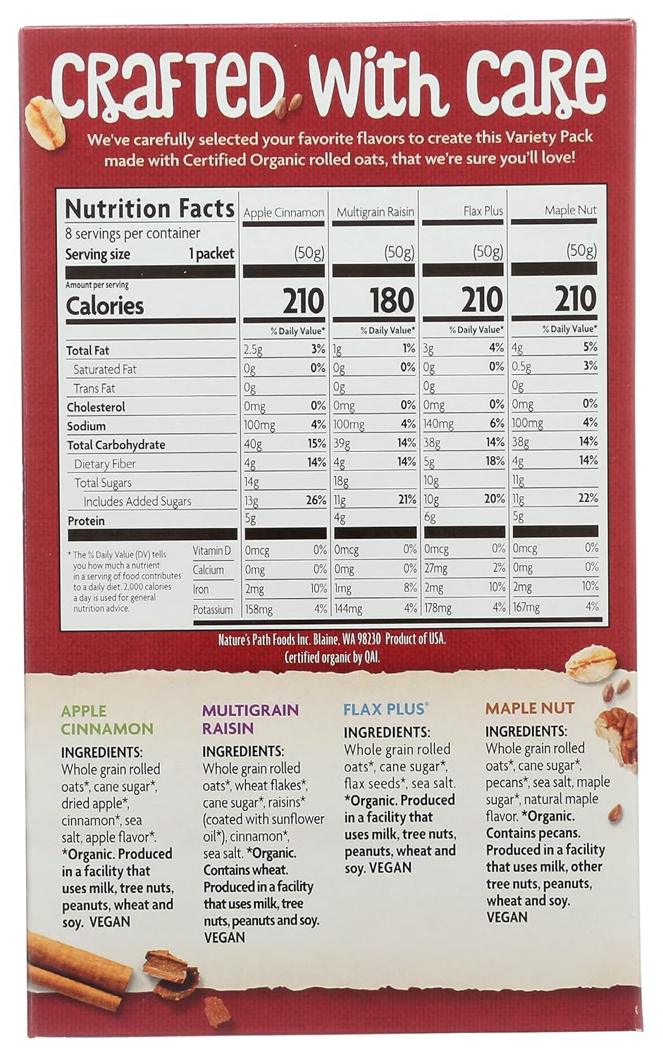 Nature's Path Organic Instant Hot Oatmeal, Variety Pack of Four Flavors, 8-Count Boxes (Pack of 6) by Nature's Path