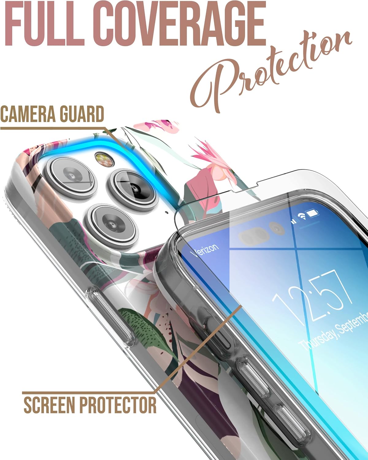 ENCASED Hand Loop Case for iPhone 14 PRO Case with Strap and Tempered Screen Protector (Maroon Green Leaf) - Image 2