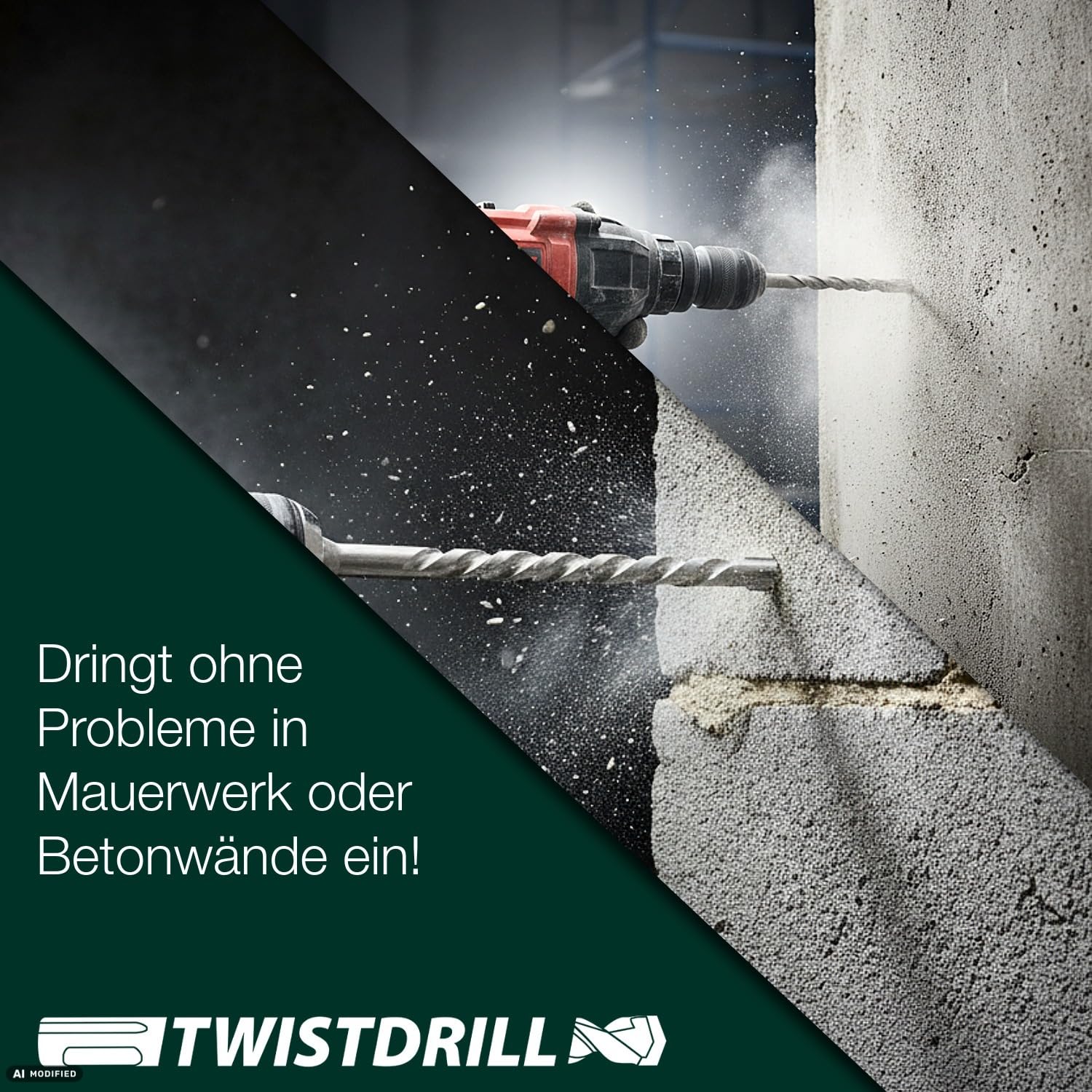 Twistdrill SDS-Plus Wiertło udarowe PRO zestaw 7-częściowy z 2 ostrzami 110-160 mm – wiertło do betonu do muru, cegły i kamienia wapienno-piaskowego – szybkie wiertło do kamienia z końcówką z twardego