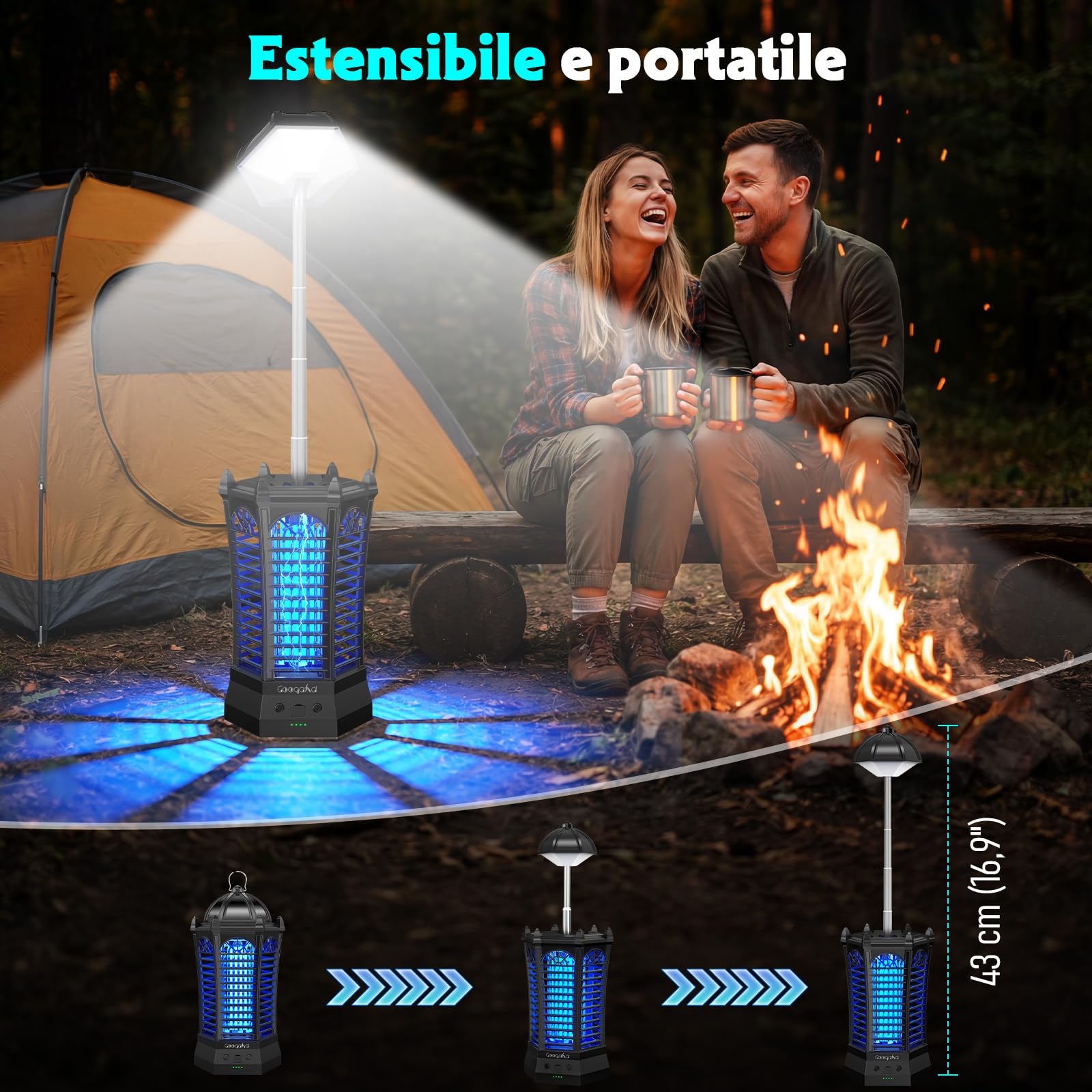 Luce LED con insetticida elettrico, 4500 V, trappola per zanzare, impermeabile IPX4, lampada anti-zanzare, per interni ed esterni