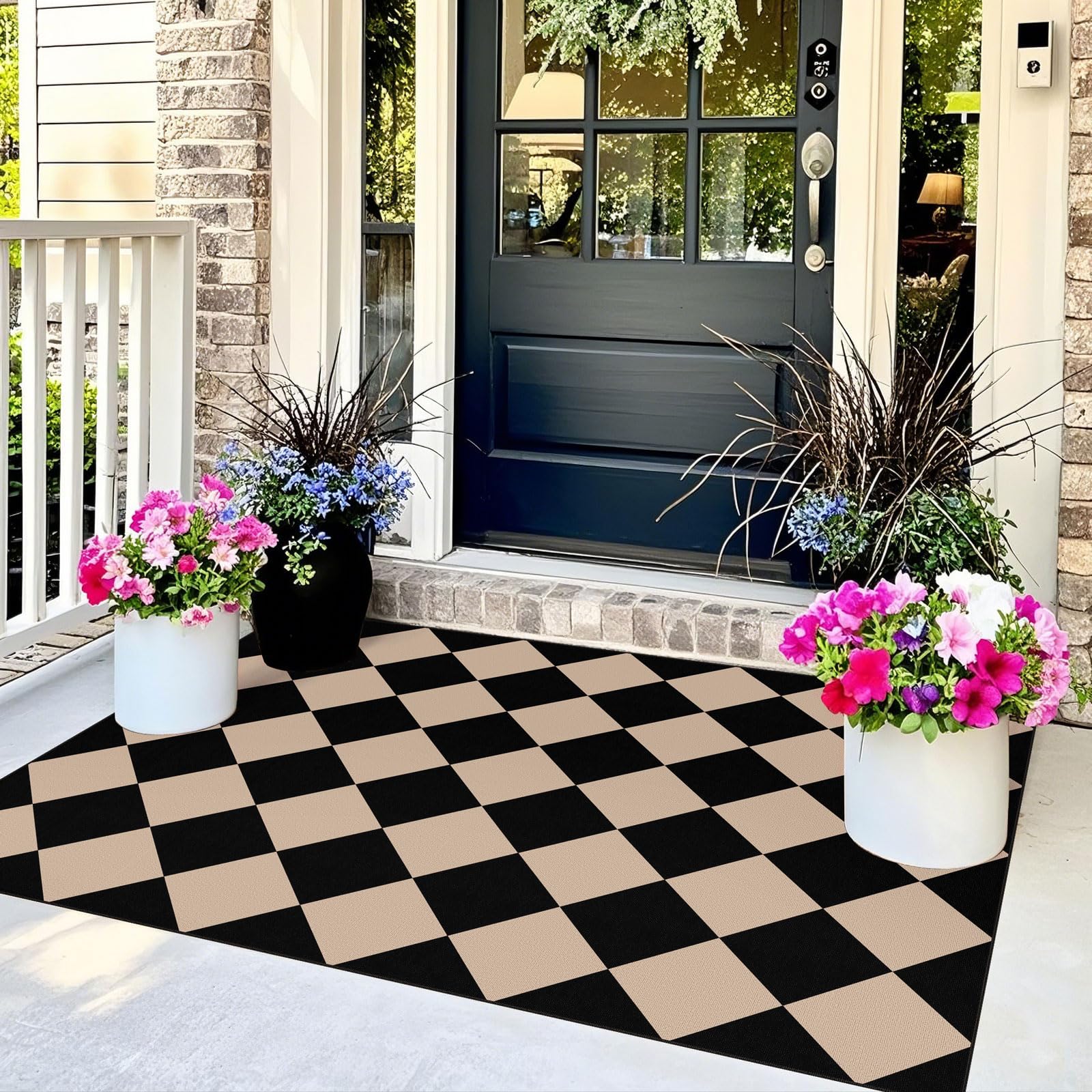 Amazon.com: Othilic Black Tan Checkered Entry Rug - 3x5 Non-Slip