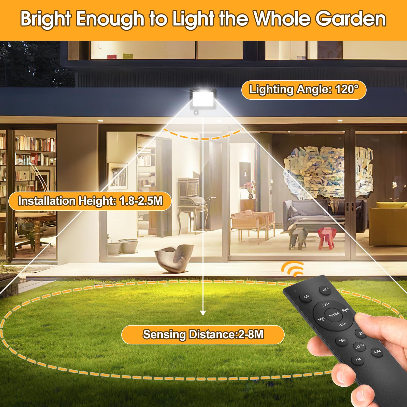 Czujnik ruchu na zewnątrz - 30 W Pir LED Floodlight Zewnętrzne światło Ręce zasilane - Zewnętrzne oświetlenie powodziowe i punktowe Wodoodporne oświetlenie zewnętrzne Spotlight Garden Garaż Wykrywacz