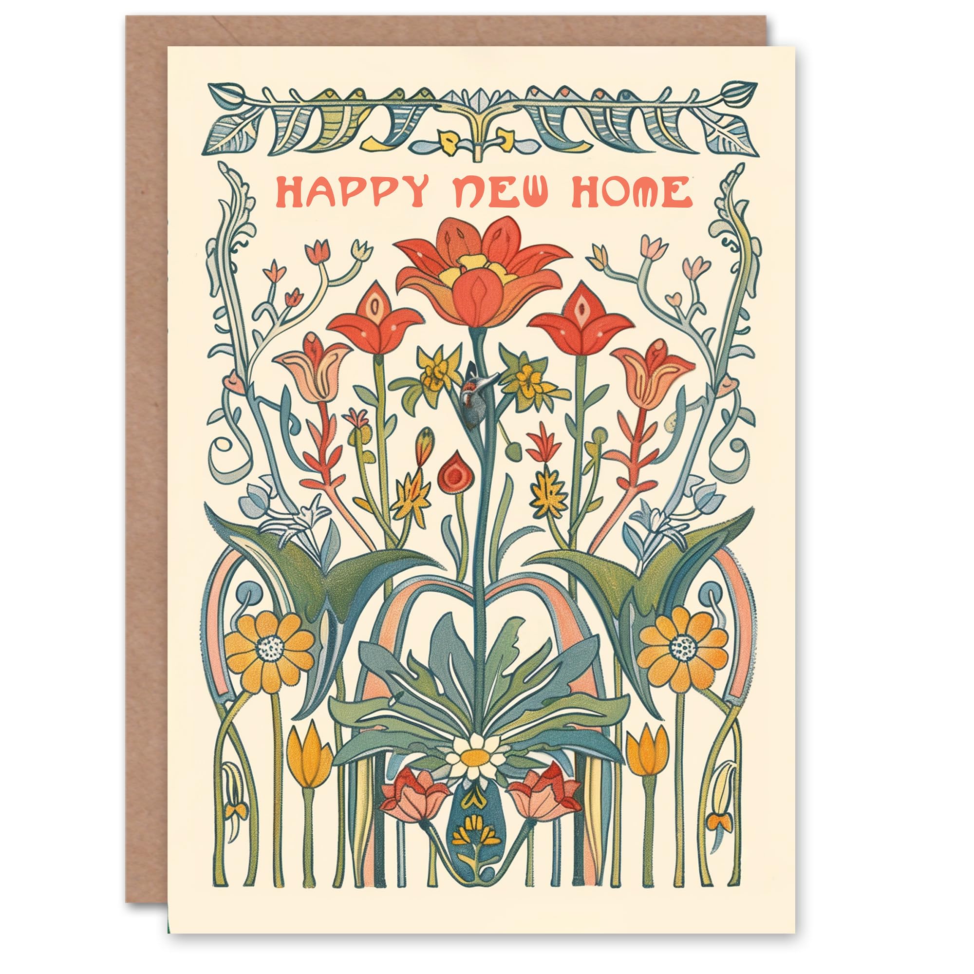 Artery8 Housewarming Card Wildflower Garden Art Nouveau Design Floral Classic For Him Her Man Woman Girl Boy Wife Husband Greeting Card