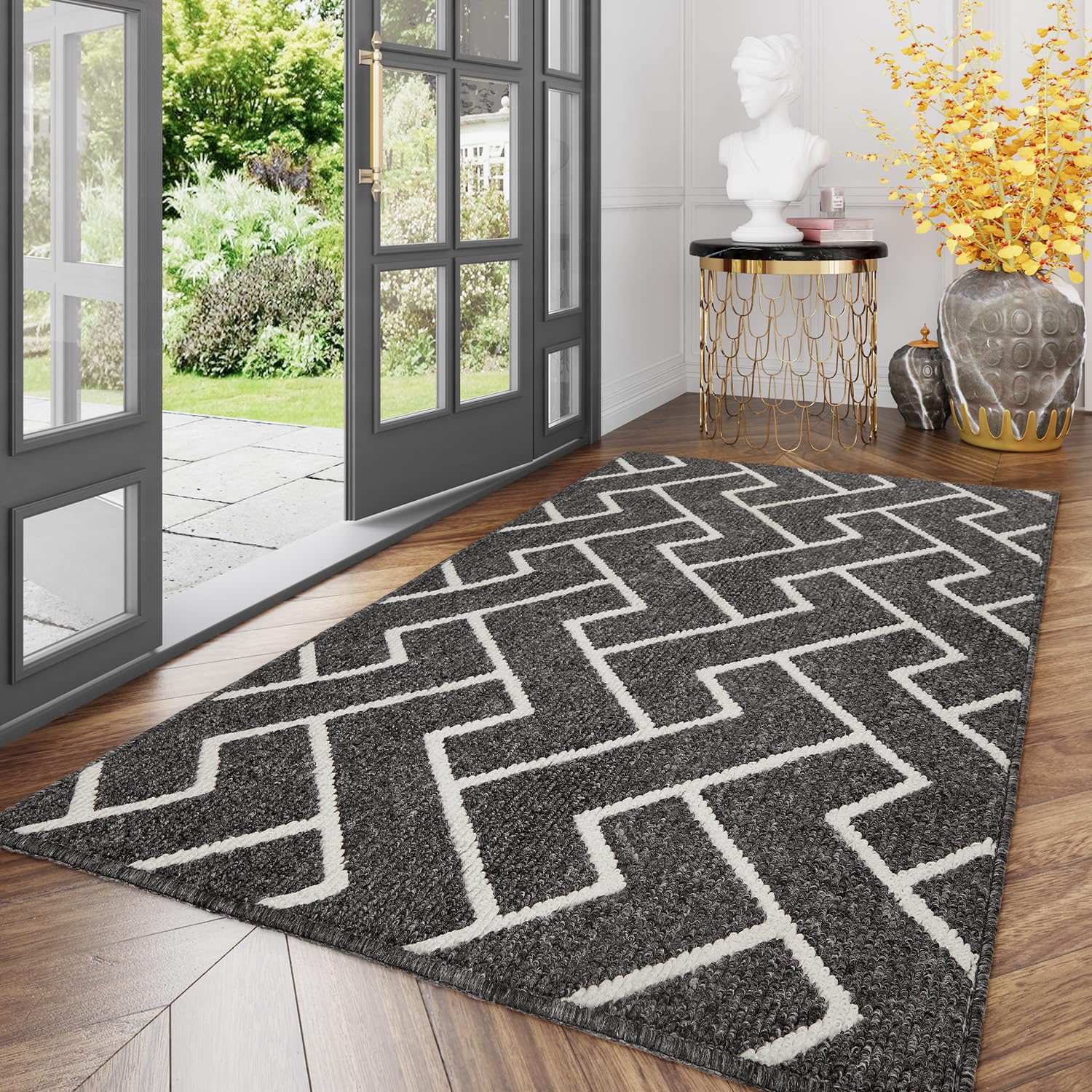 hicorfe Indoor Doormat,Front Back Door Mat Rubber Backing Non Slip Door Large Mats 47"x71" Absorbent Resist Dirt Entrance Inside Doormat Floor Mats for Entryway Washable Low-Profile (Grey)