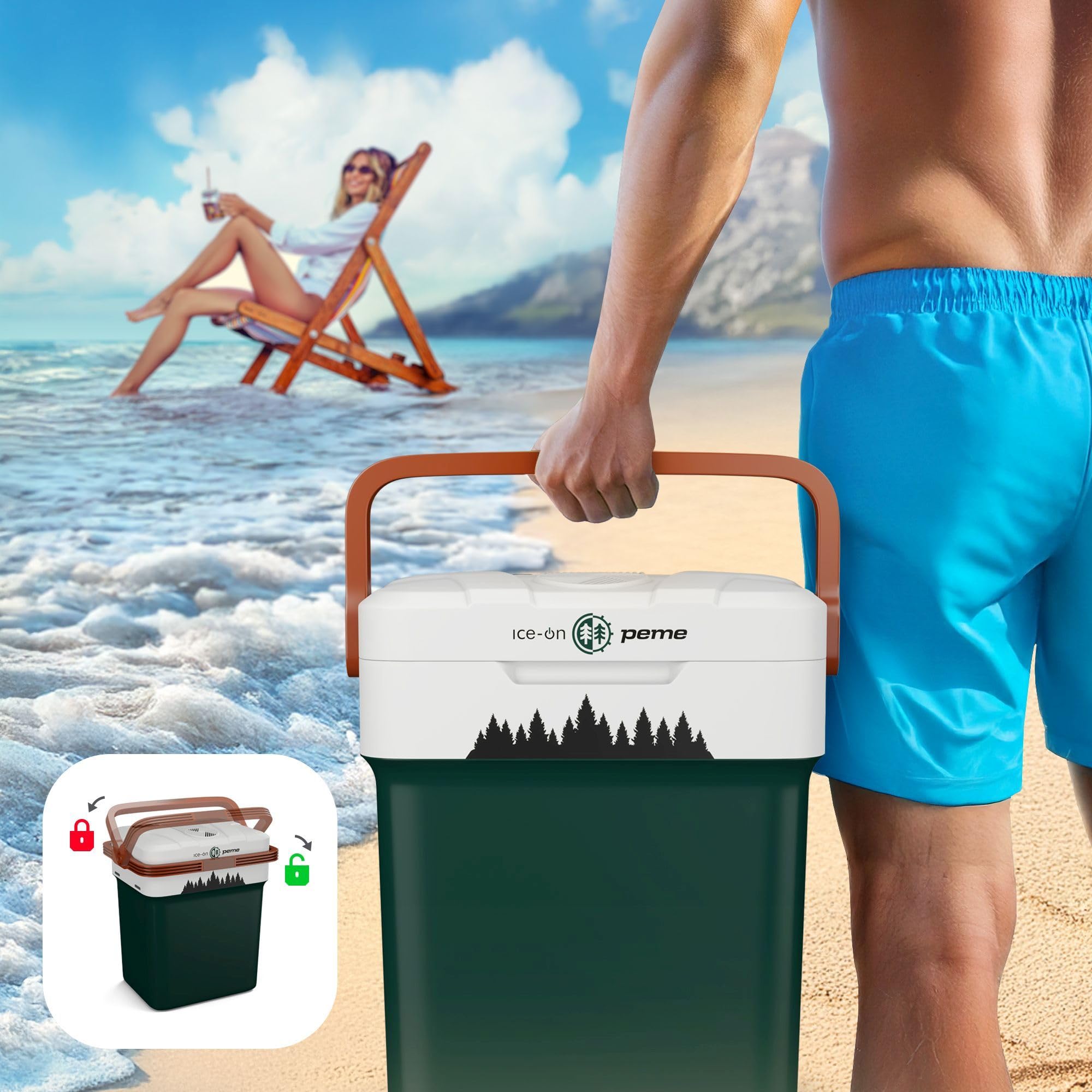 peme Nevera Portátil Eléctrica para Coche Camping Frigorífico Viaje Auto 12V Termoeléctrica con Enchufe Silenciosa Portatil Congelador Frigorifico Fridge Camper Frigoba 220 240 V 25,7L – Essential