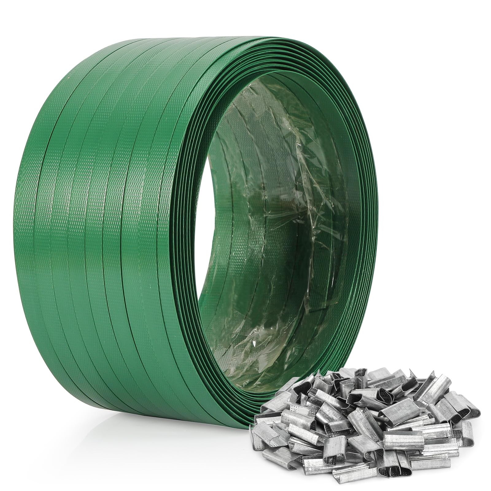 Heavy Duty Packaging Strapping Banding Roll - Green Polyester PET Industrial-Grade, 2000' x 5/8