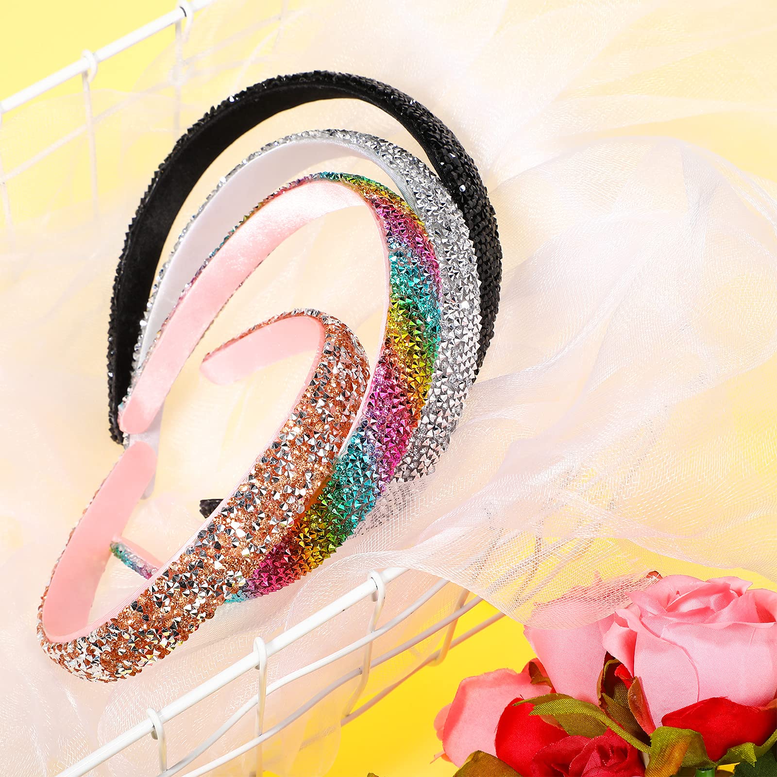 4 Pack Headband for women Wide Rhinestone Crystal Headbands hair bands Gift Nuorest Colorful Rhinestone Headband Set - 1 Wide Vintage  main image 3