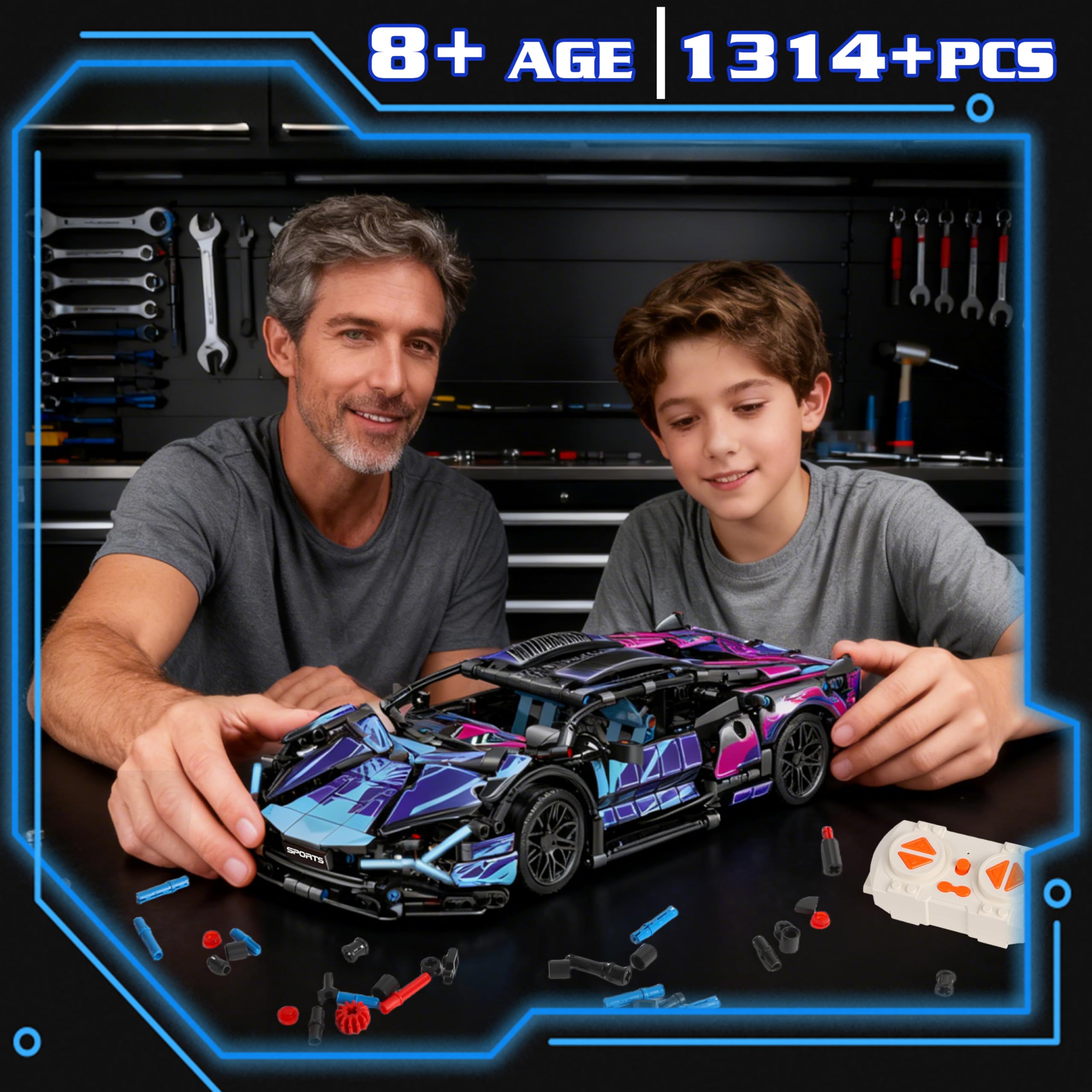MOMOSTAR 1:14 échelle Technic Voiture Ingénierie De Modèles Comprend Un Ensemble D'éclairage à LED, Voiture De Course Technic 8 10-16 Ans Garçon Adulte Jouets Et Cadeaux Assemblés