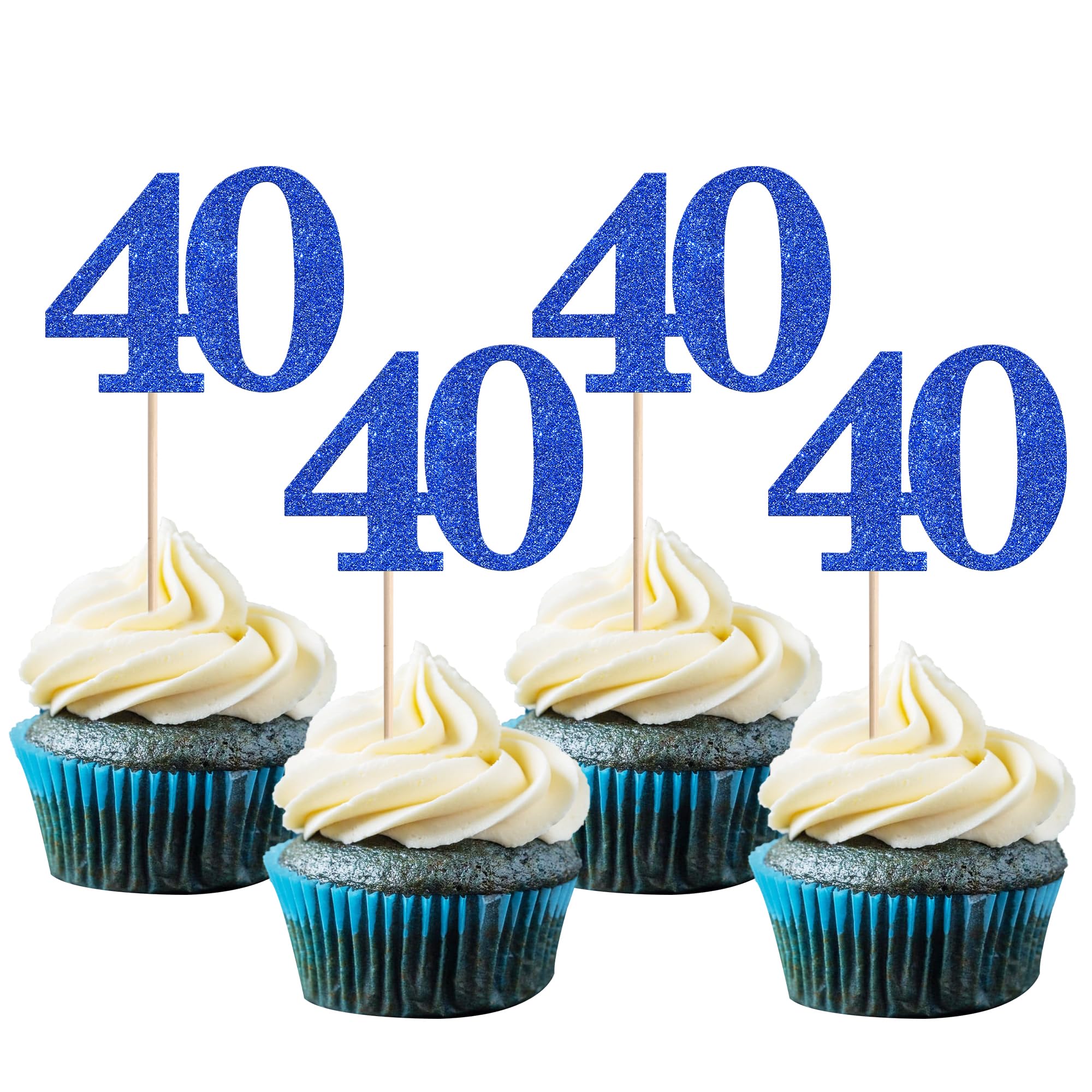Xsstarmi 36 Pack Number 40 Cupcake Toppers Glitter Cheers to 40 Years Birthday Cupcake Picks Decoration for Happy 40th Birthday Wedding Anniversary Party Cake Decorations Blue