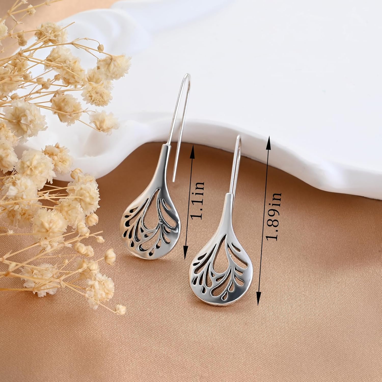 Silver Threader Pierced Teardrop Pull Through Hook Drop Earrings Dangle Earrings for Women - Image 6