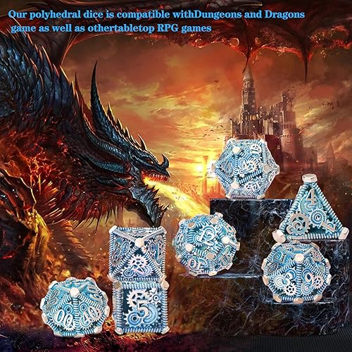 Miniatura 9 de DND Longan Dice, Dungeons & Dragons Edge Dados de resina afilada, 7 piezas de dados de núcleo líquido con caja de regalo. Troquel de resina chapada
