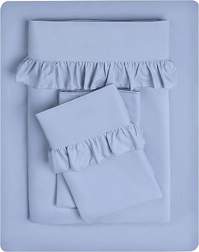 Miniatura 3 de Swift Home Elegante diseño de dobladillo con volantes de 2 pulgadas en sábana encimera y fundas de almohada, resistente a las arrugas, resistente a